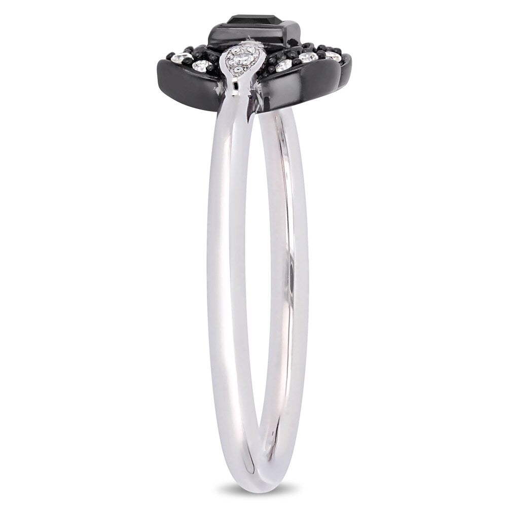 Miadora 2-Tone 10k White Gold with Black Rhodium 1/4ct TDW Black and White Diamond Curved Square Halo Engagement Ring