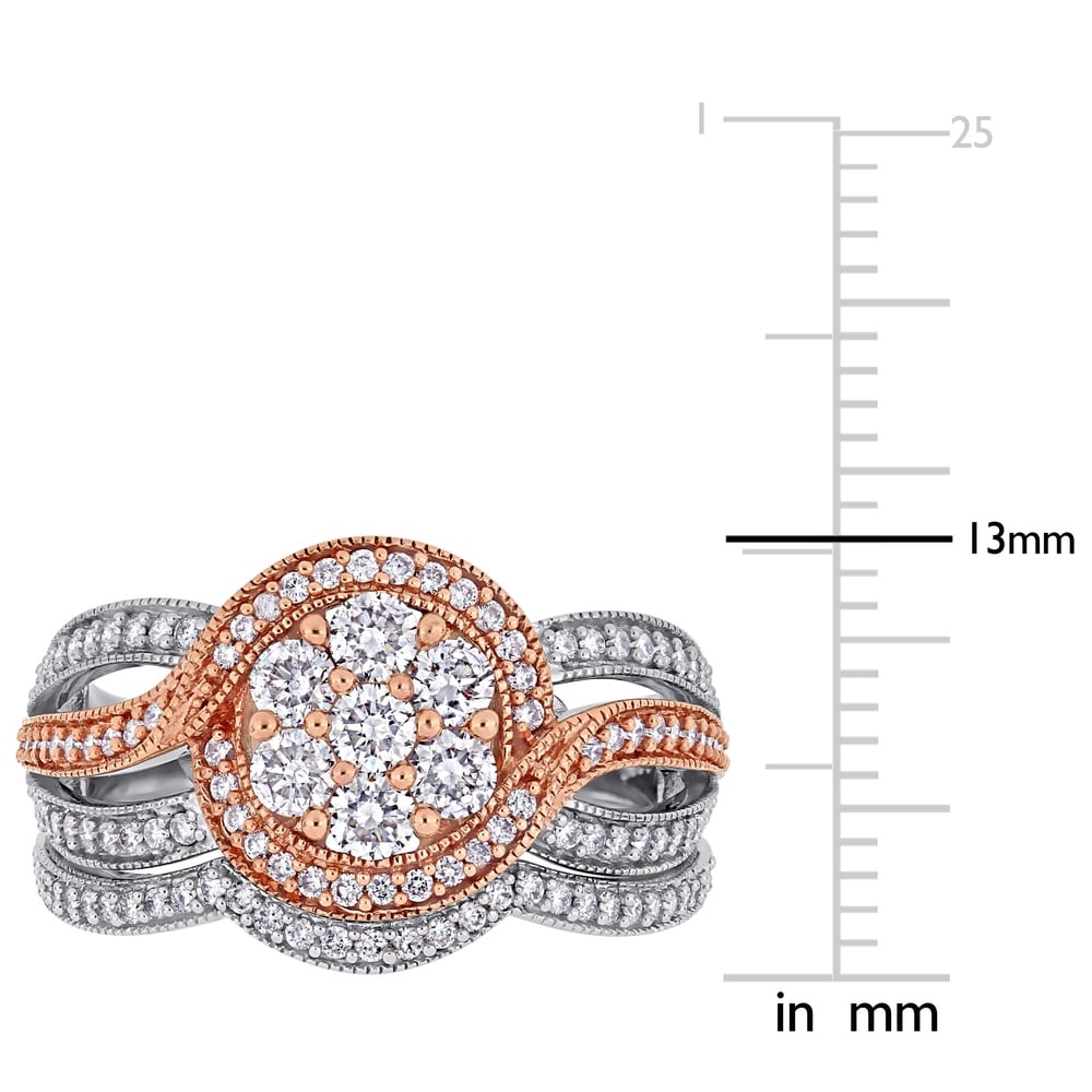 Miadora 2-Tone 14k Gold 1ct TDW Diamond Floral Cluster Halo Bridal Ring Set