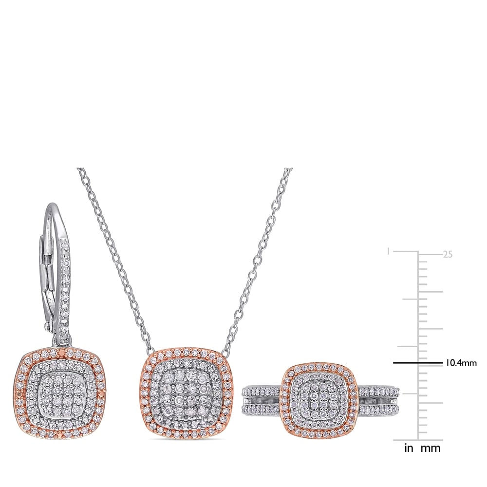 Miadora 2-Tone Sterling Silver 1 1/2ct TDW Diamond Clustered Halo Jewelry Set