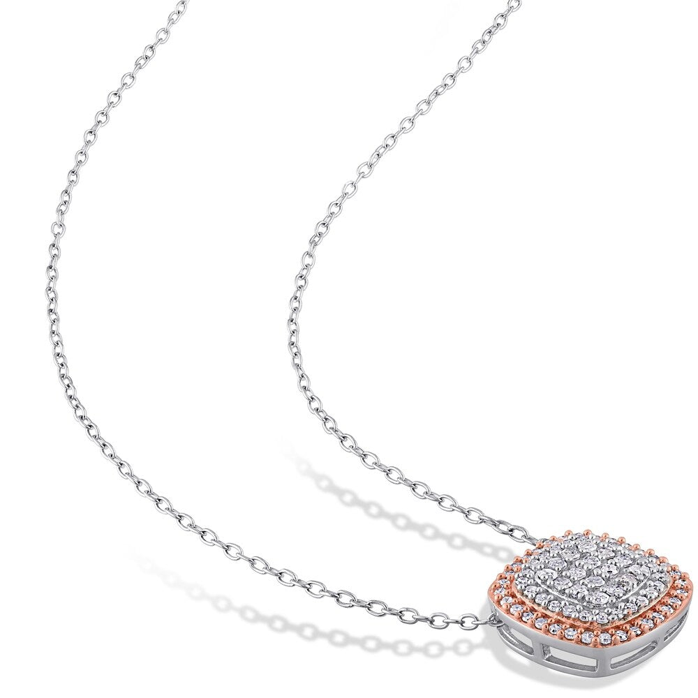 Miadora 2-Tone Sterling Silver 1ct TDW Diamond Clustered Halo Drop Jewelry Set