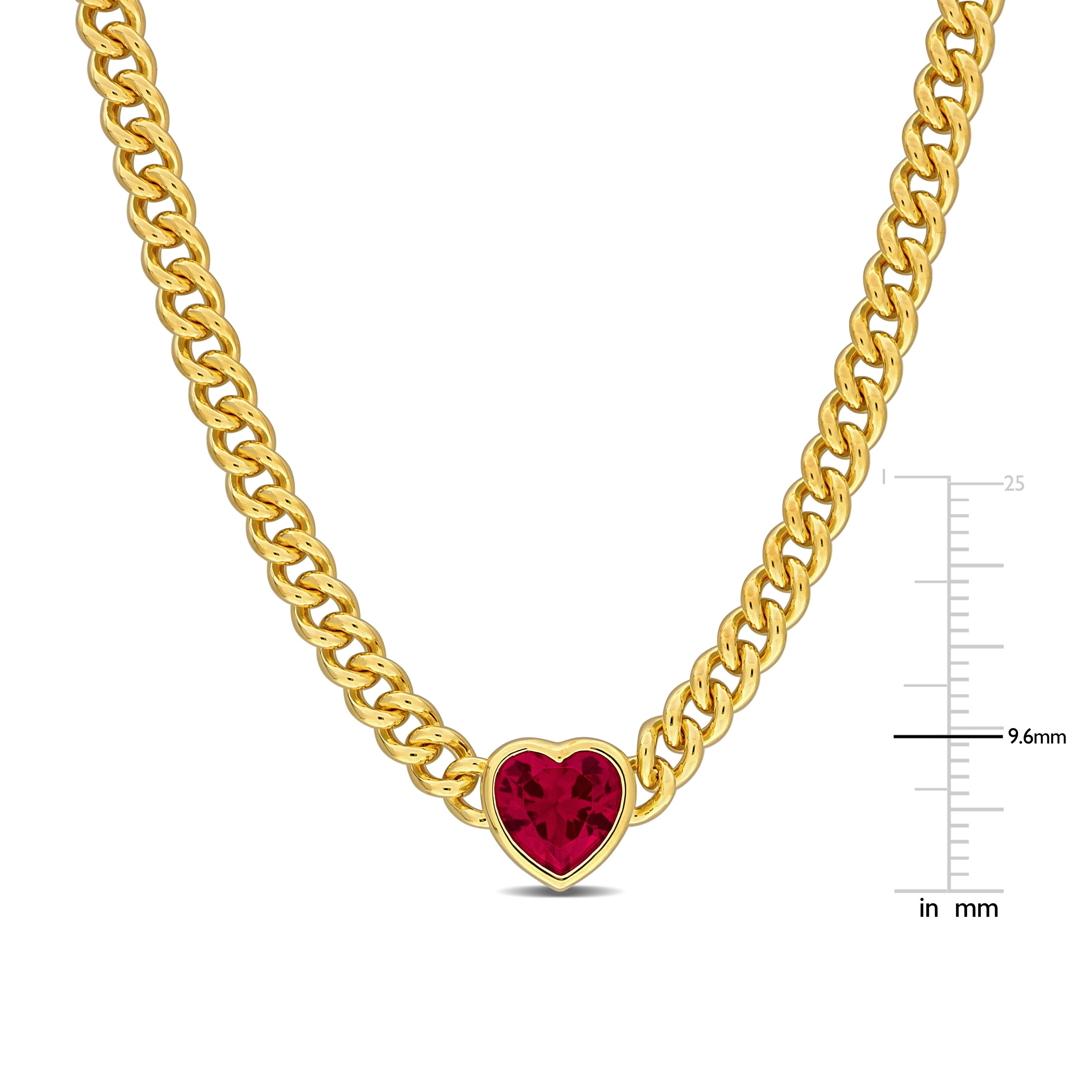 Miadora 2.85ct TGW Created Ruby Necklace Silver in 18K Yellow Gold Silver 18 inch Red Red