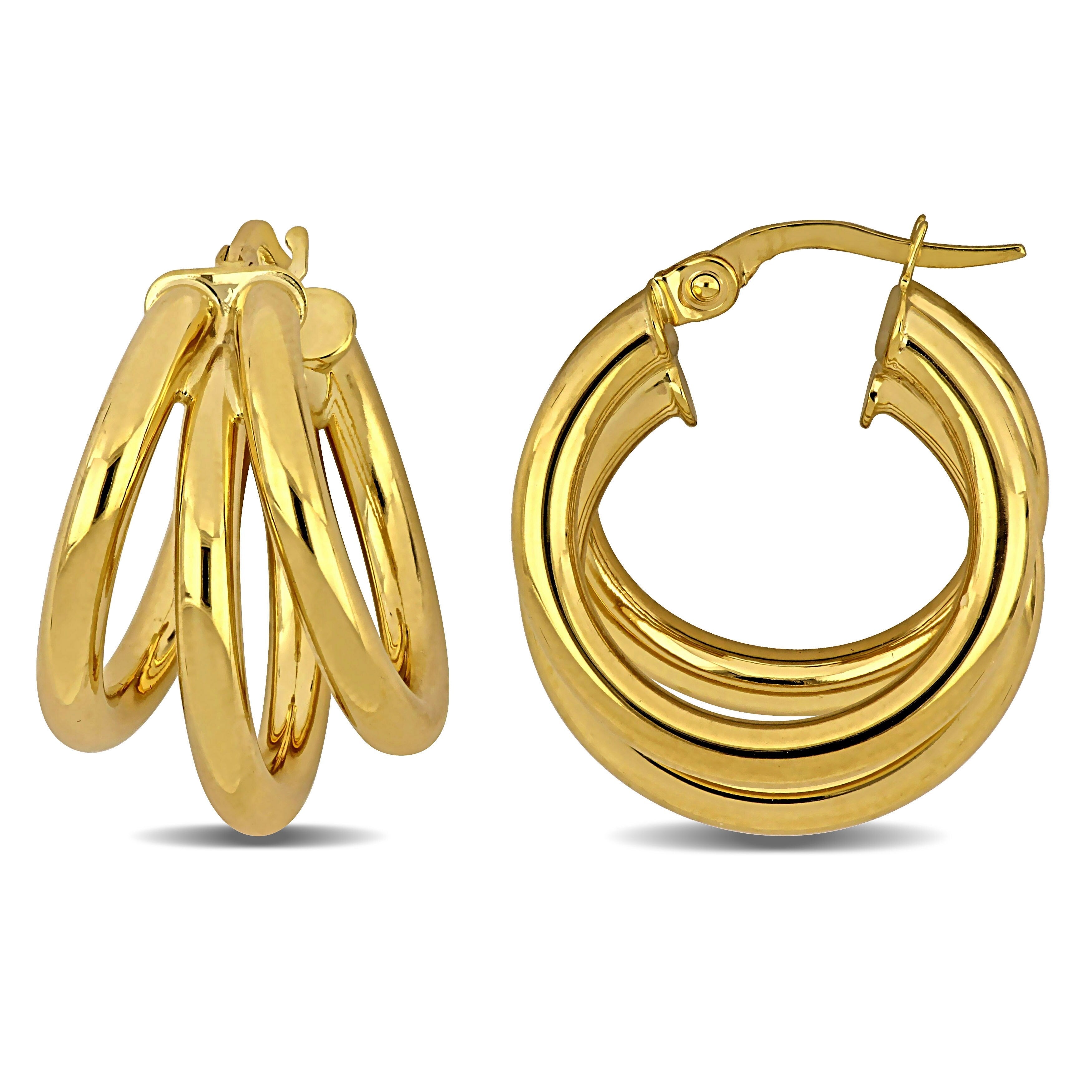 Miadora 20mm Triple Row Hoop Earrings in 10k Yellow Gold