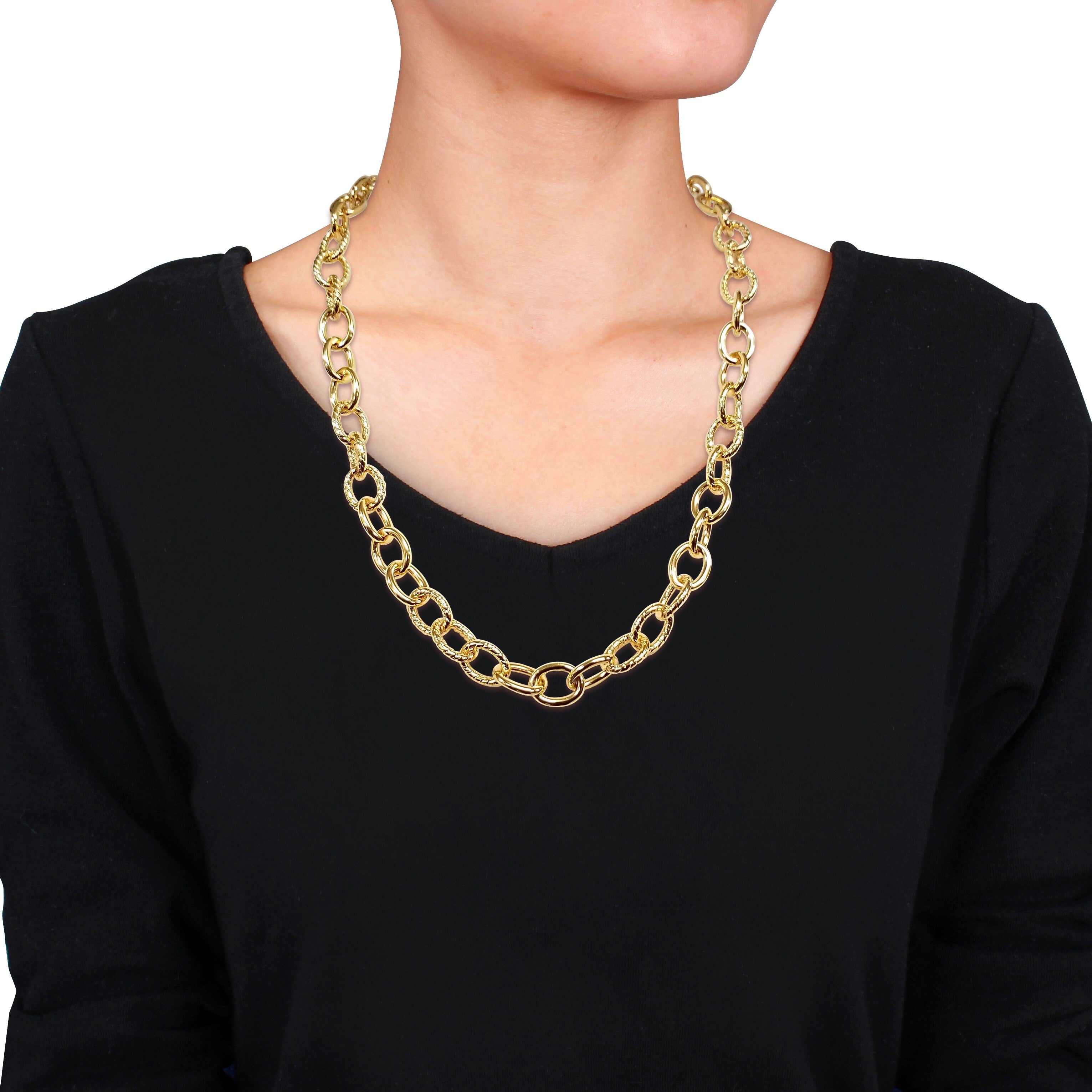Miadora 24-Inch Oval Link Chain Necklace in Yellow Plated Sterling Silver