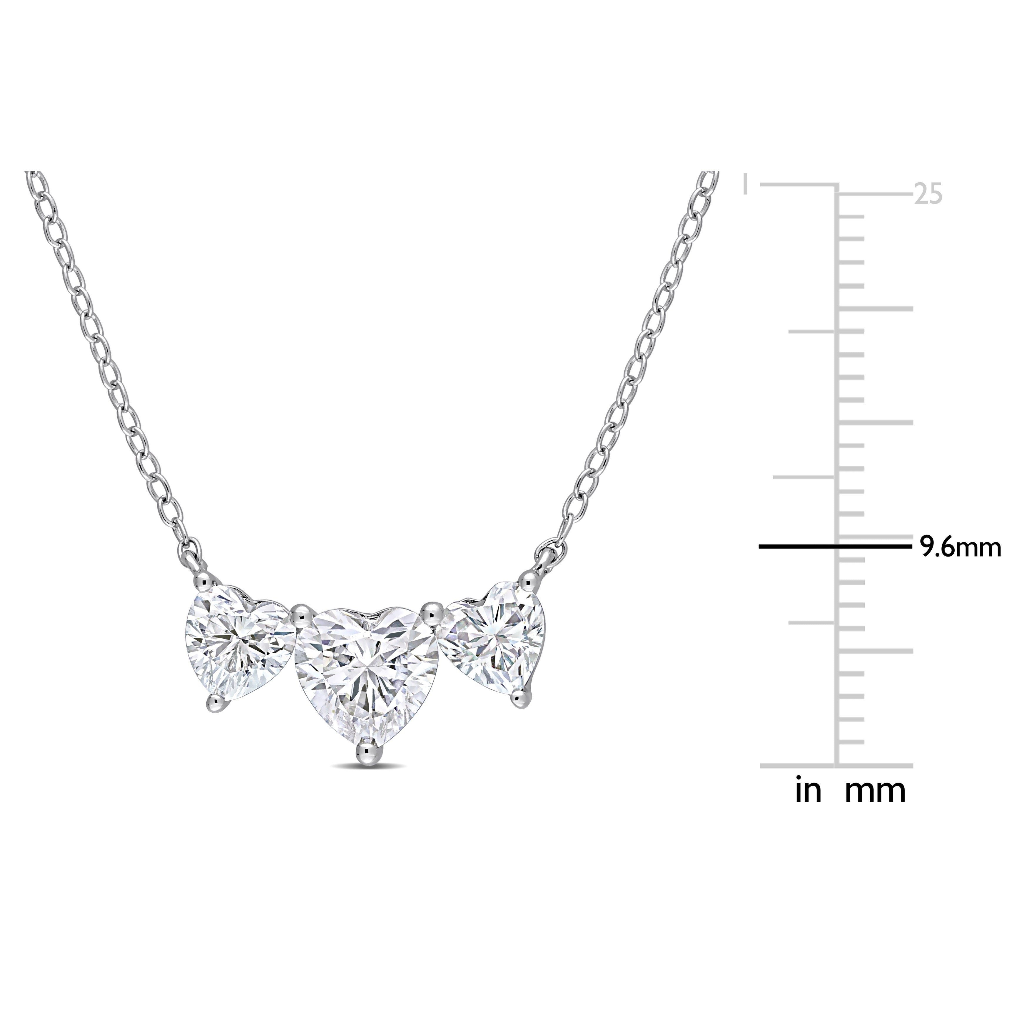 Miadora 2ct DEW Heart-cut Moissanite 3-Stone Station Bar Necklace in Sterling Silver