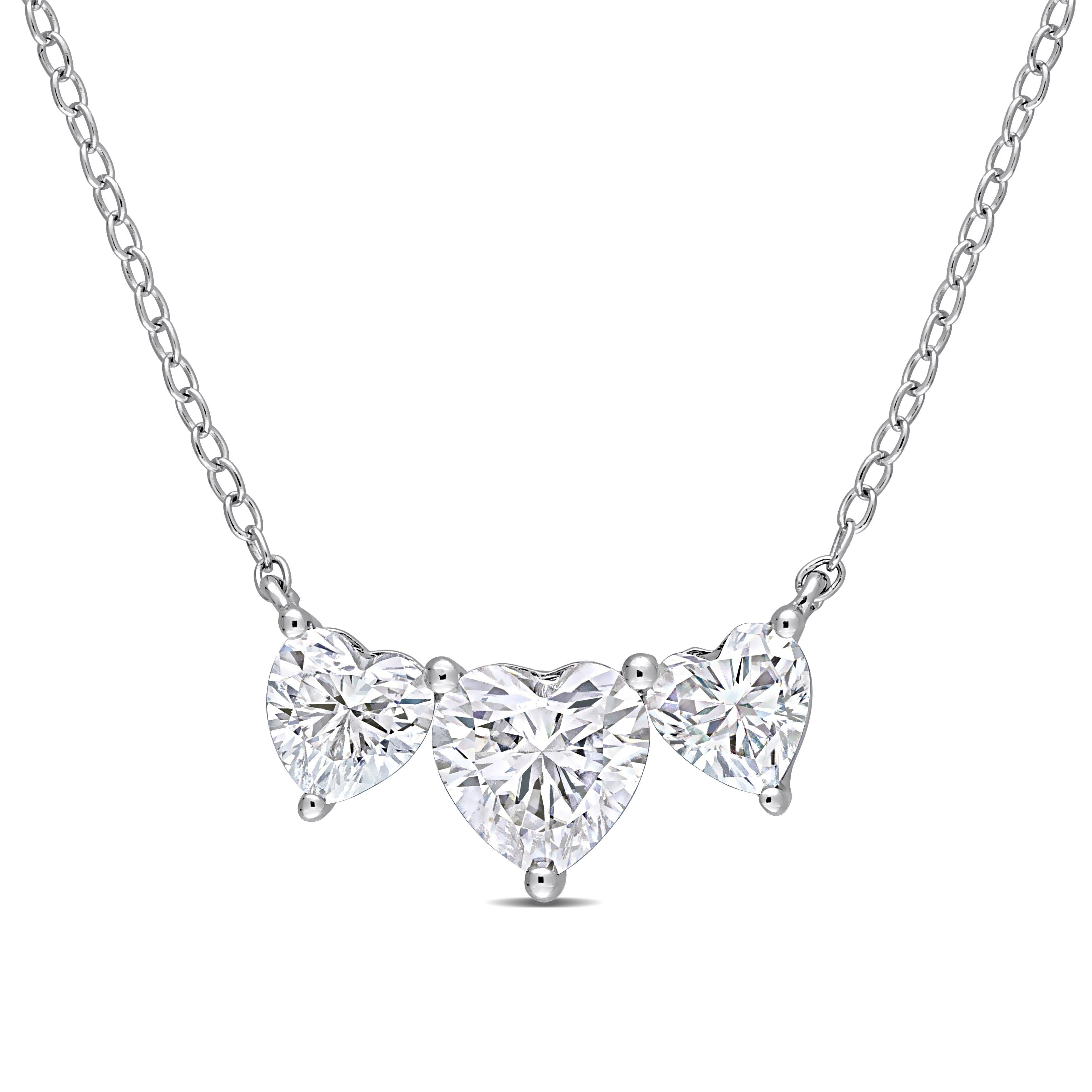 Miadora 2ct DEW Heart-cut Moissanite 3-Stone Station Bar Necklace in Sterling Silver