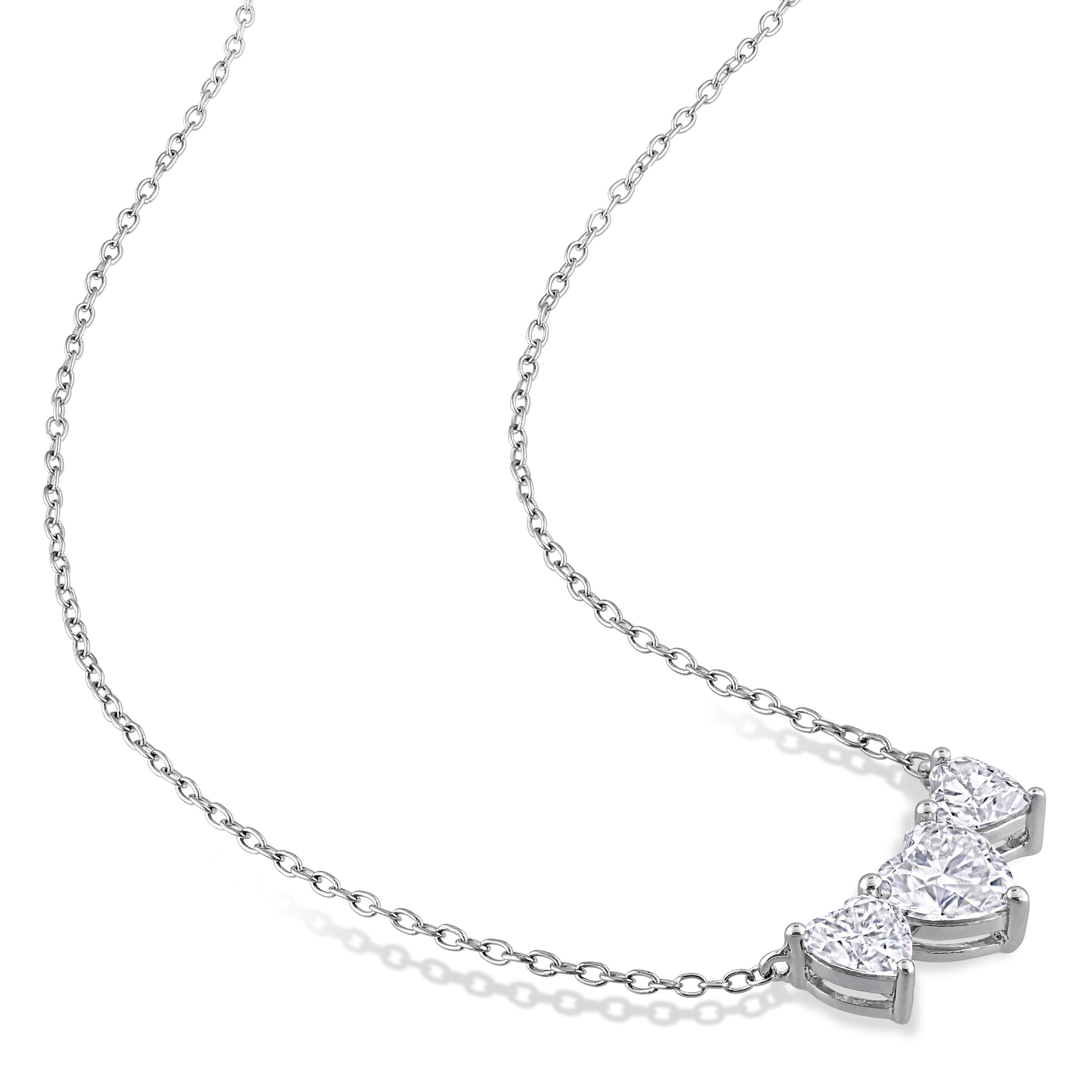 Miadora 2ct DEW Heart-cut Moissanite 3-Stone Station Bar Necklace in Sterling Silver