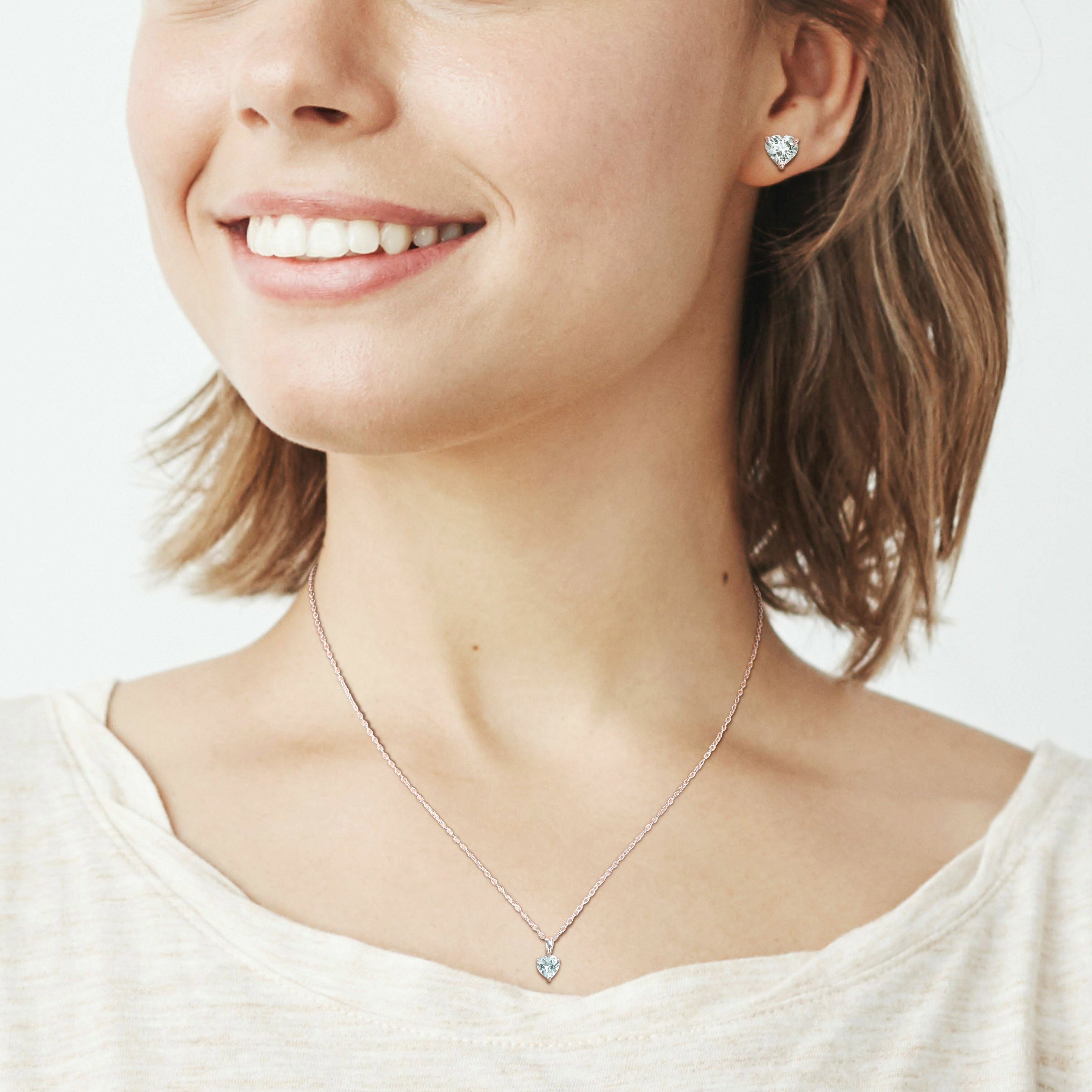 Miadora 2ct TGW Heart-Shape Aquamarine Set of Necklace and Earrings in Sterling Silver