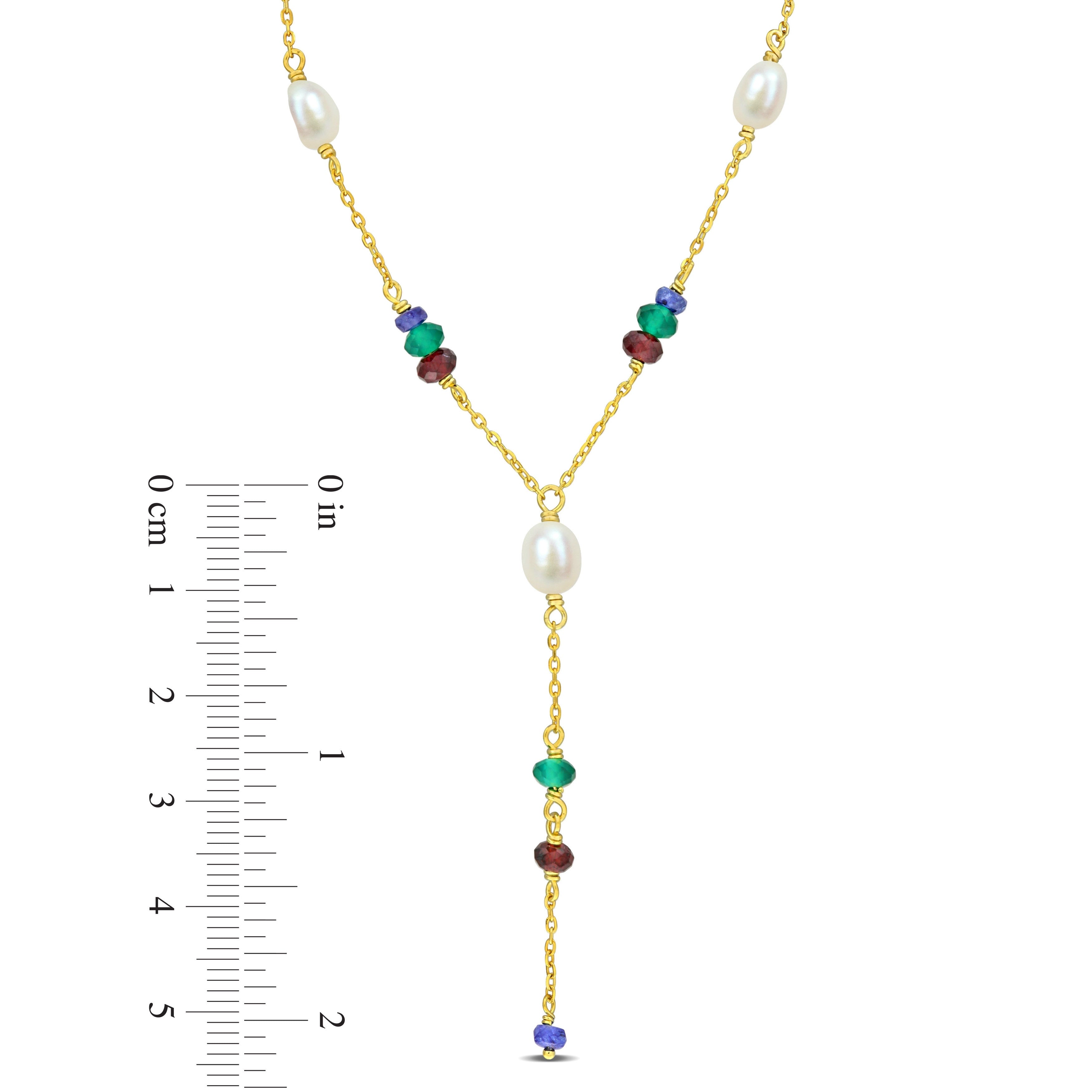 Miadora 3 3/5ct TGW Blue Sapphire Garnet Green Onyx Cultured Freshwater Pearl Necklace in Yellow Silver-17+2in