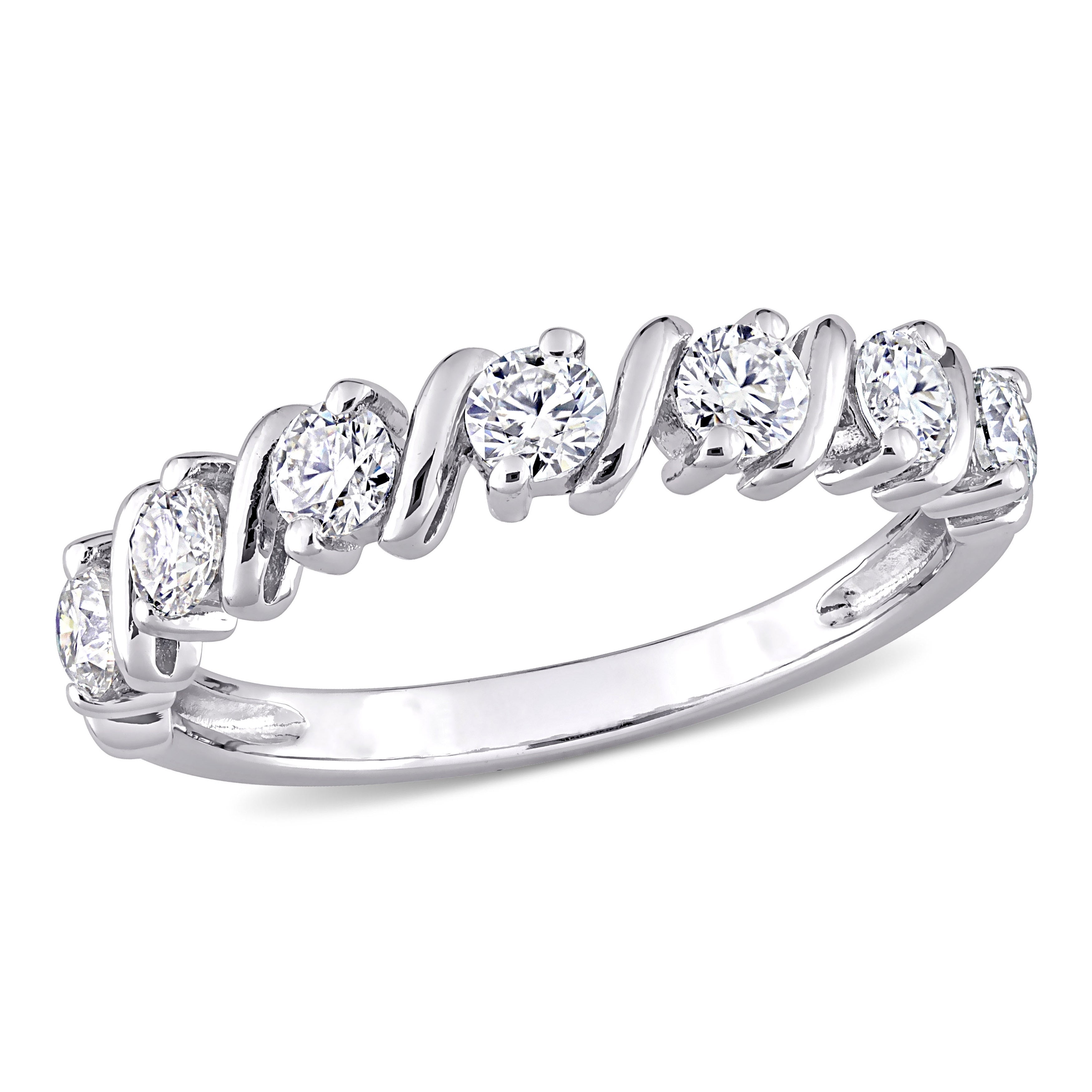 Miadora 3/4ct DEW Moissanite Semi-Eternity Wedding Band Ring in Sterling Silver