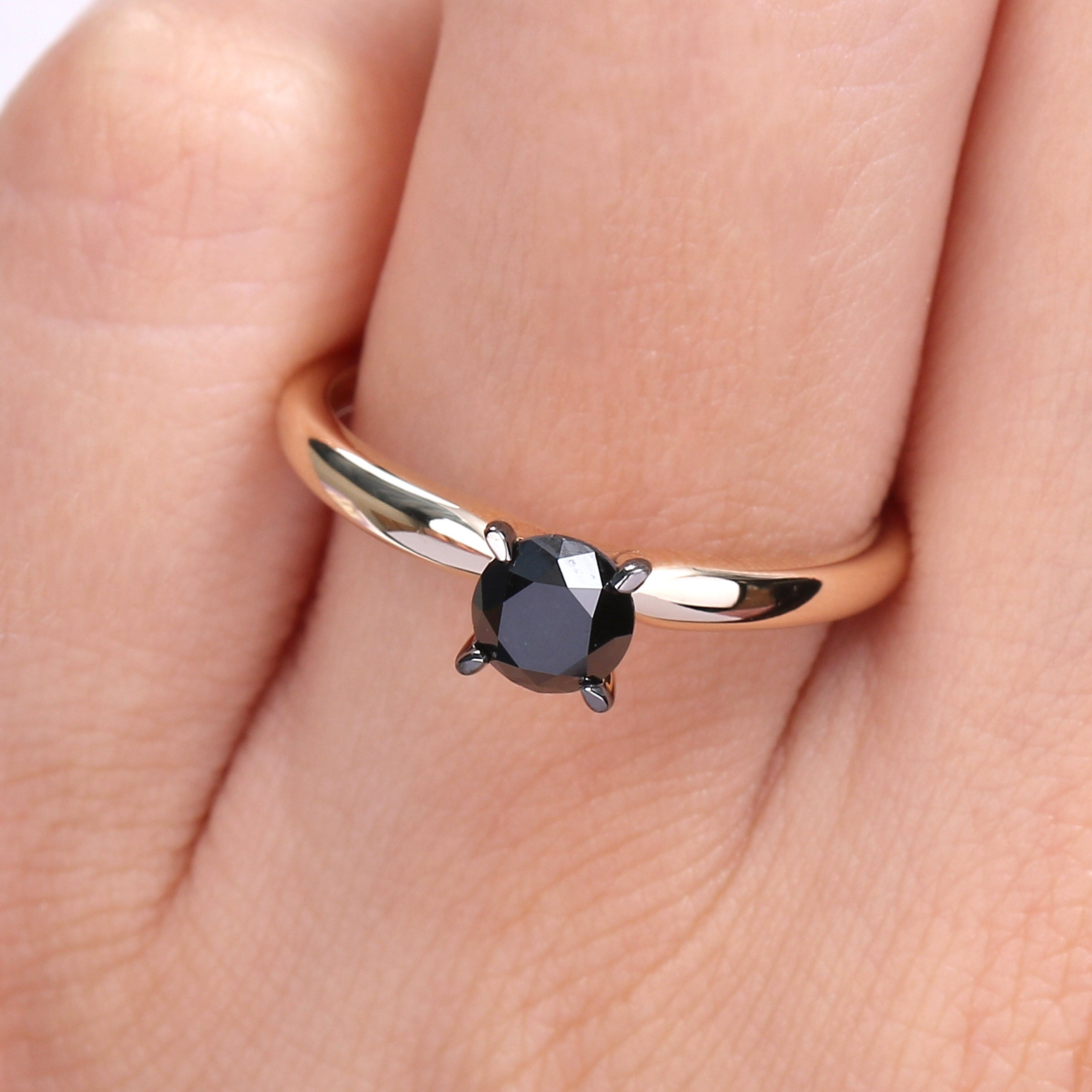 Miadora 3/4ct TDW Black Diamond Solitaire Engagement Ring in 14k Yellow Gold