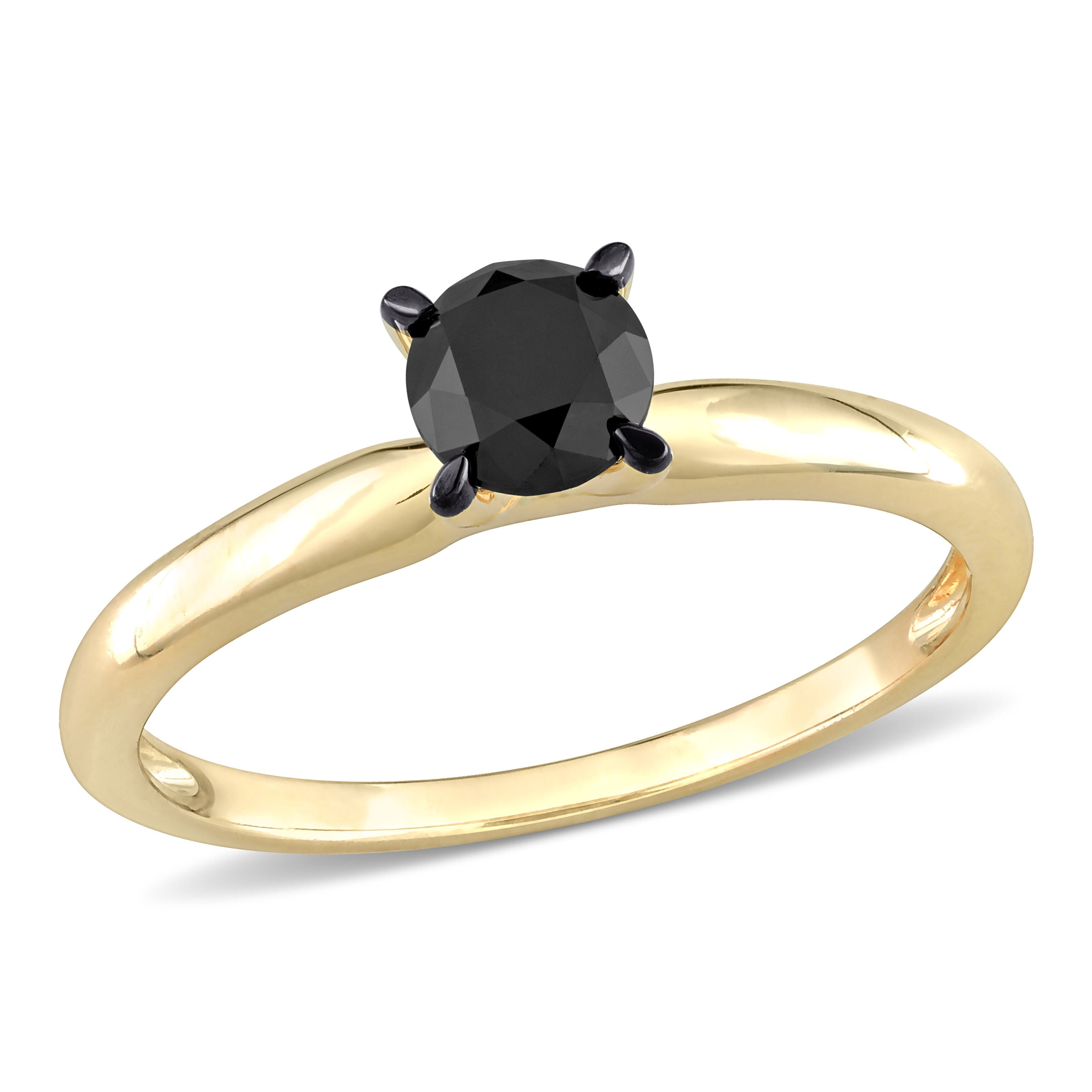 Miadora 3/4ct TDW Black Diamond Solitaire Engagement Ring in 14k Yellow Gold