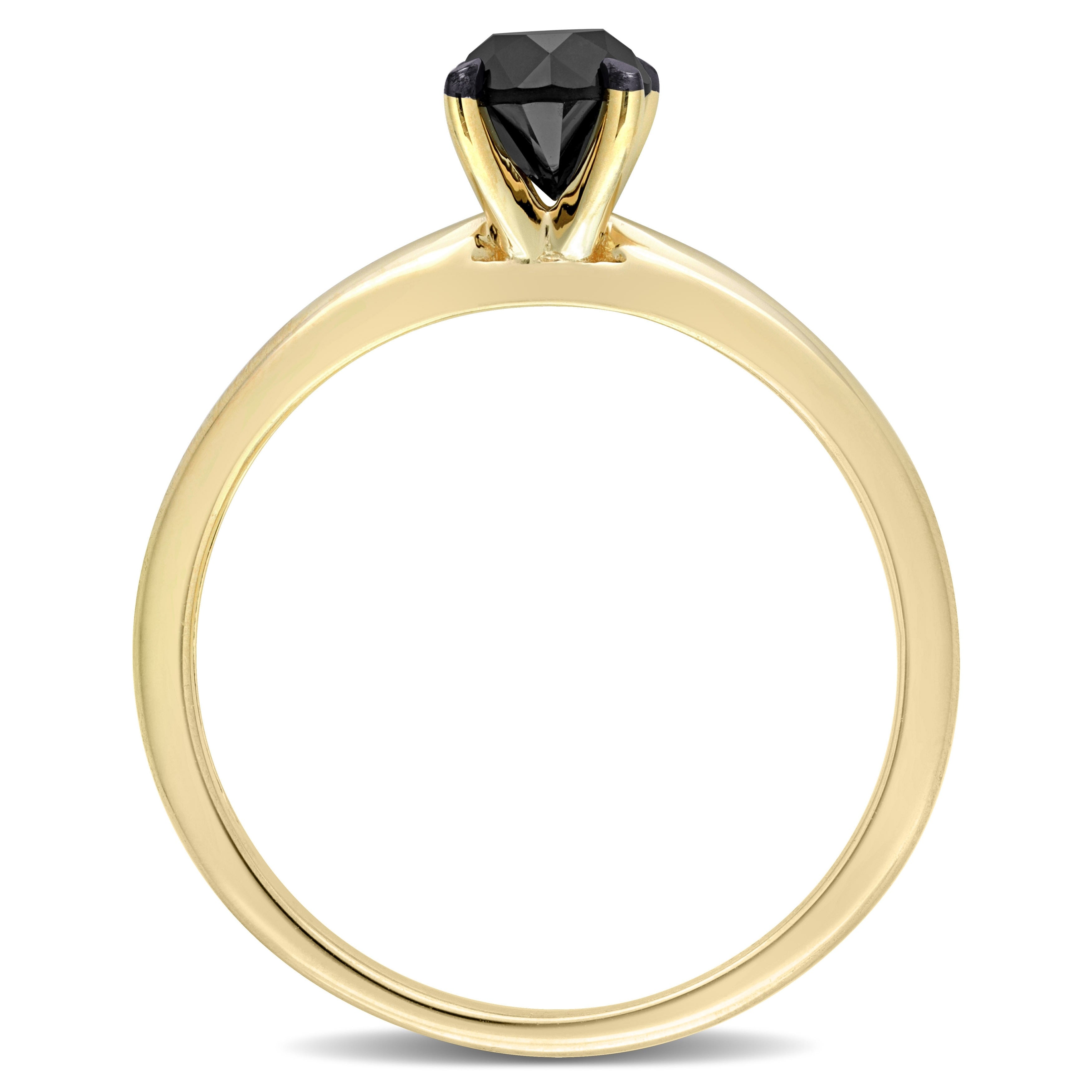 Miadora 3/4ct TDW Black Diamond Solitaire Engagement Ring in 14k Yellow Gold