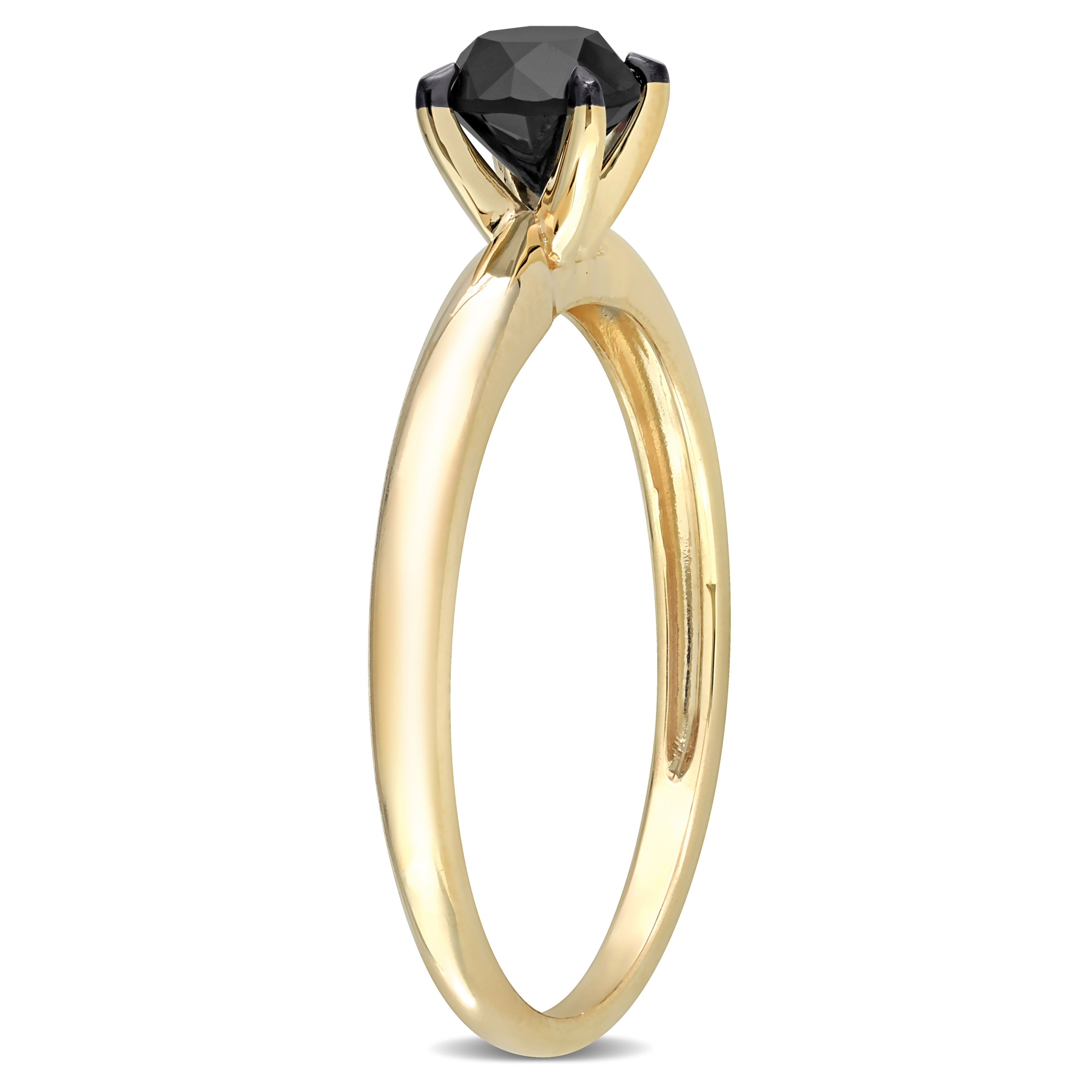 Miadora 3/4ct TDW Black Diamond Solitaire Engagement Ring in 14k Yellow Gold