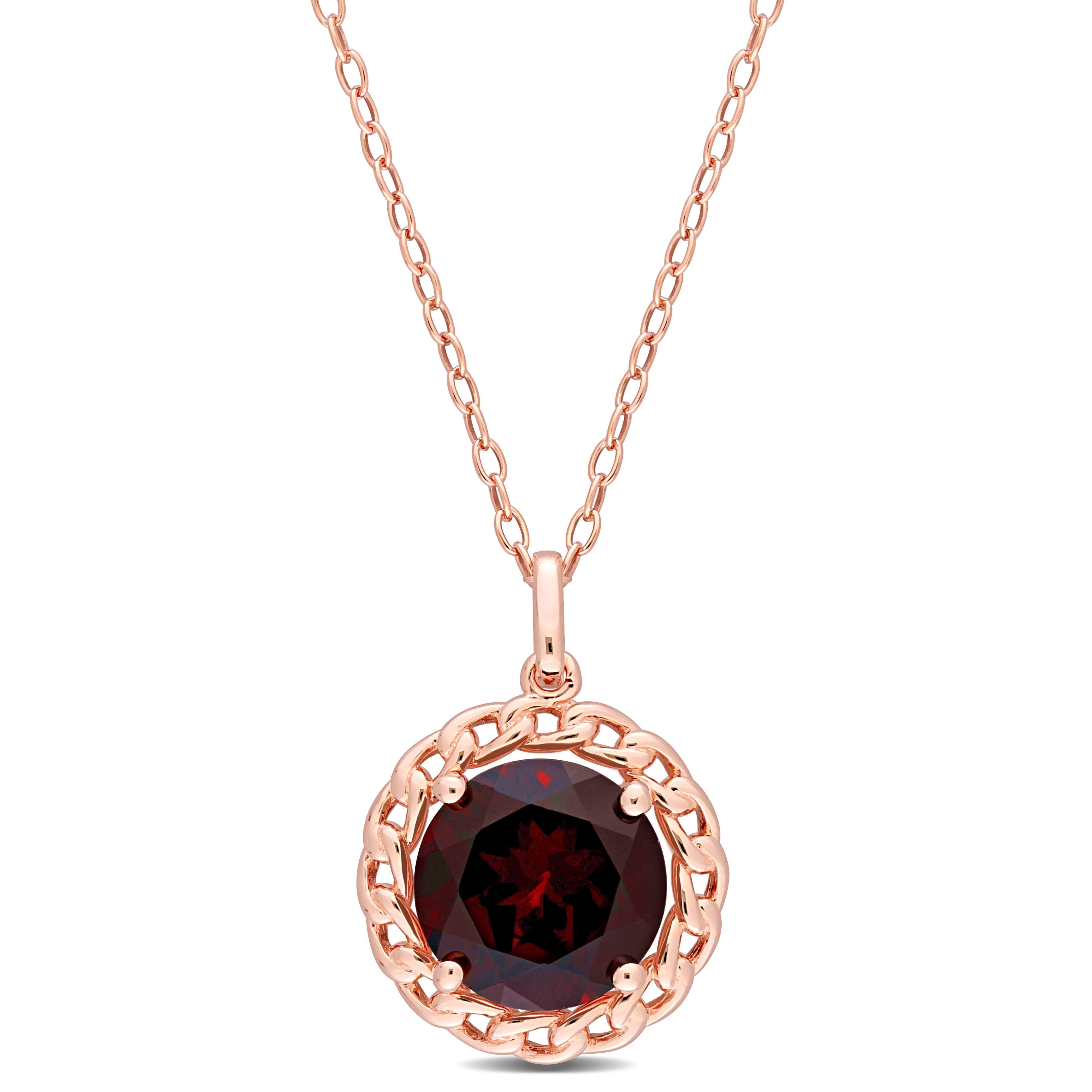 Miadora 3 CT TGW Garnet Fashion Pendant With Chain Pink Silver Pink Plated