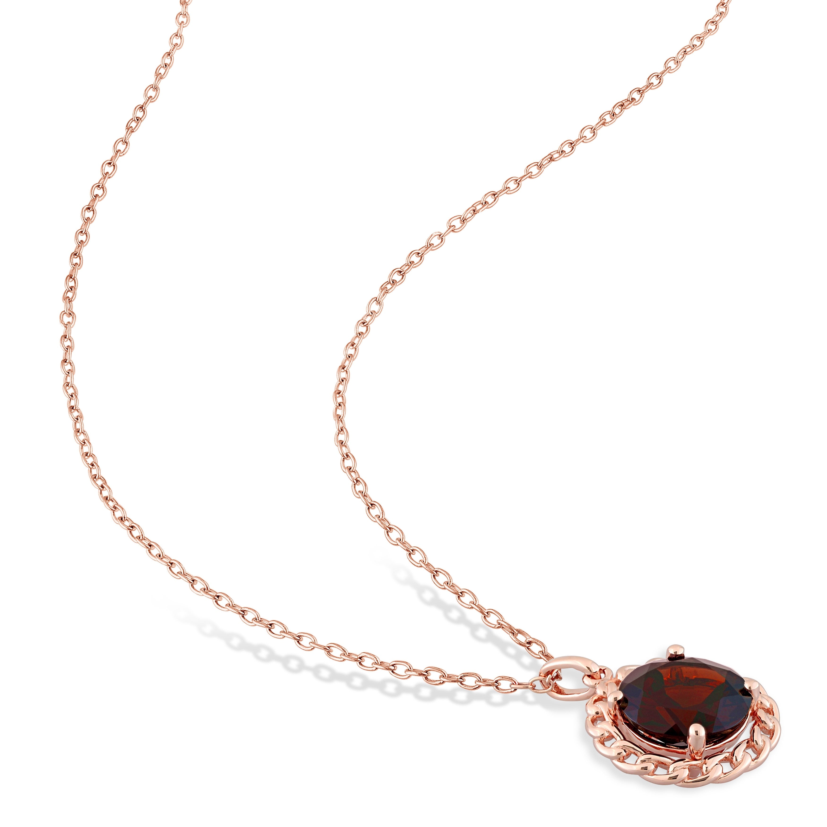 Miadora 3 CT TGW Garnet Fashion Pendant With Chain Pink Silver Pink Plated