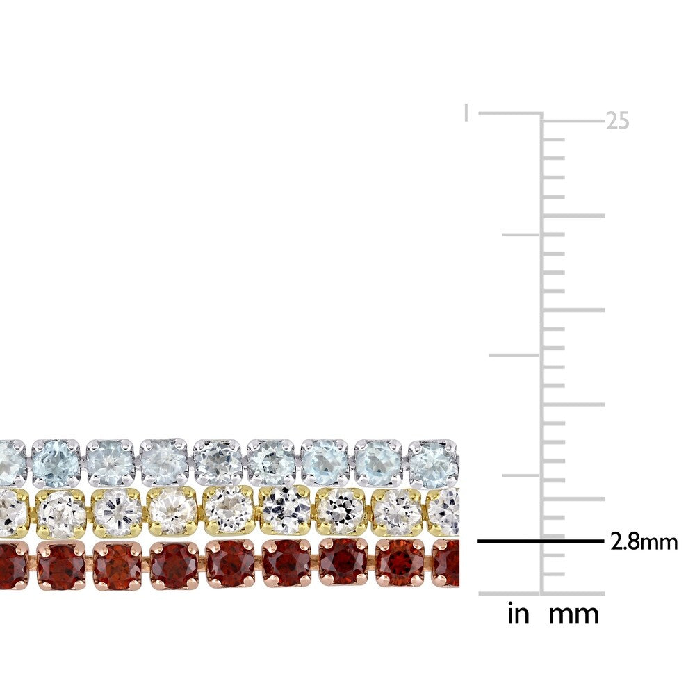 Miadora 3-Tone Sterling Silver White Topaz Sky-Blue Topaz Garnet 3 Pc. Bolo Bracelet Set