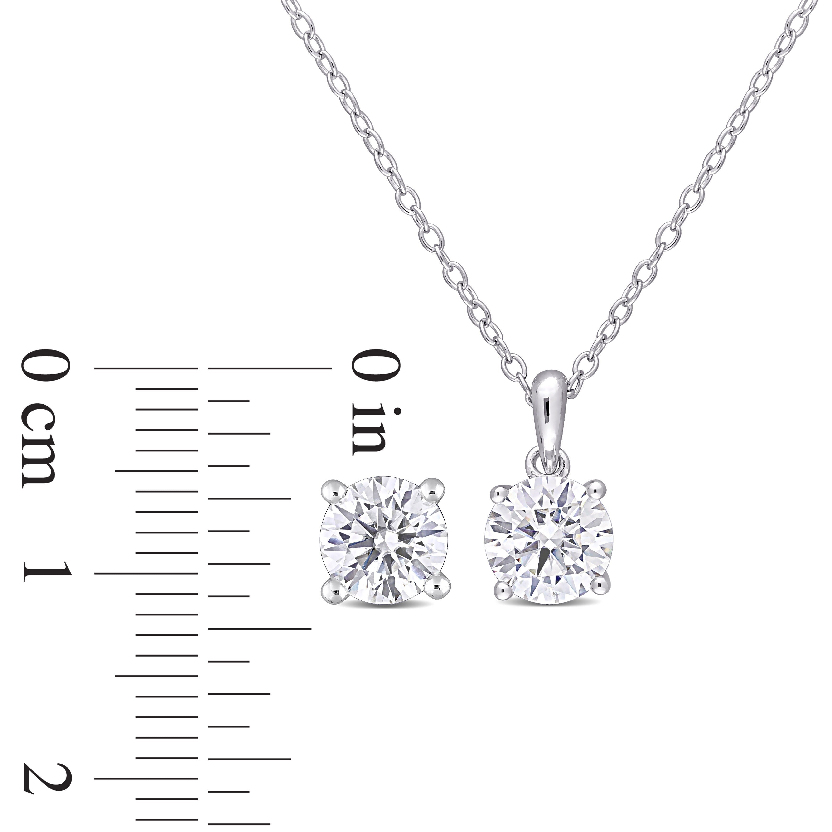 Miadora 3ct DEW Created Moissanite Solitaire Necklace and Stud Earrings Set Sterling Silver