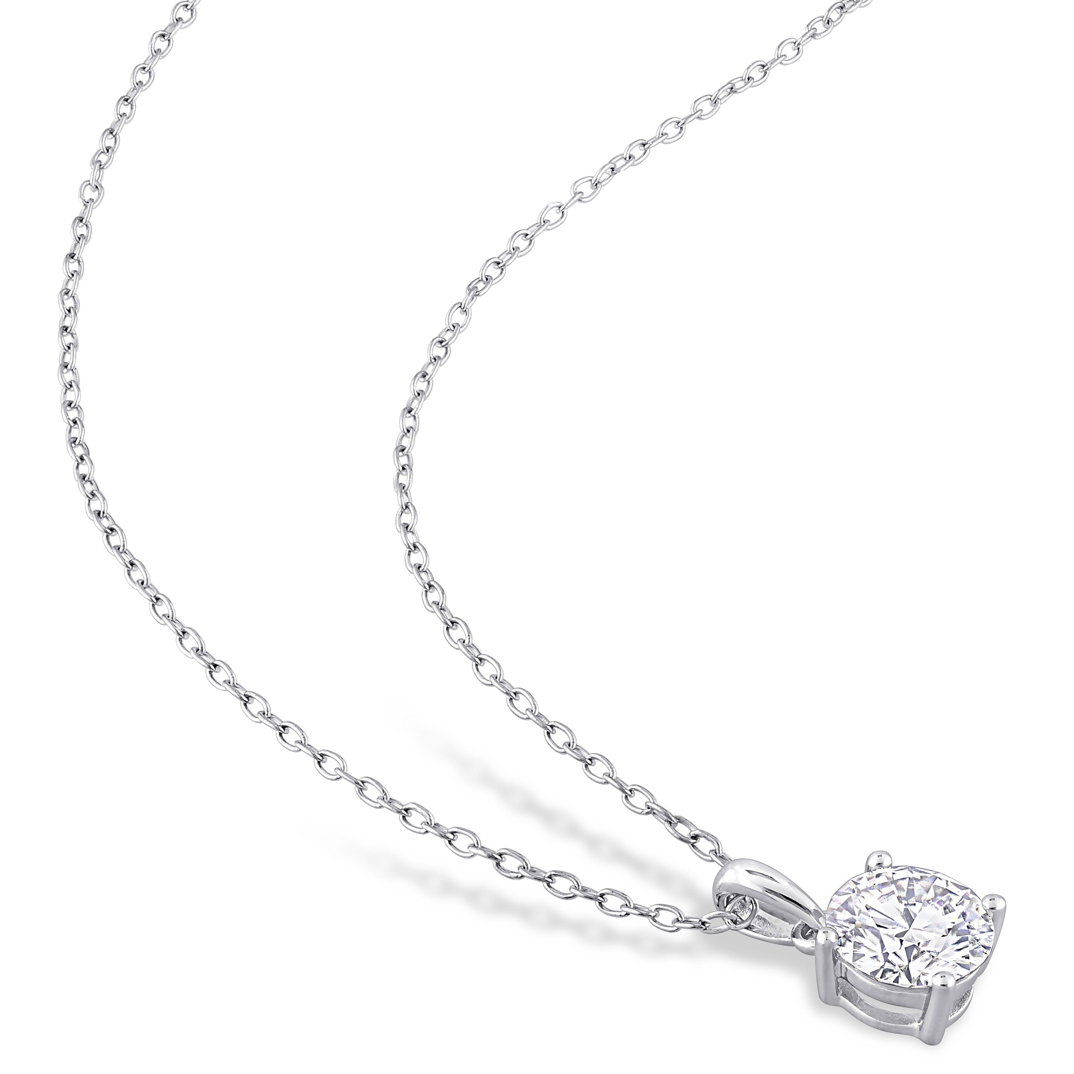 Miadora 3ct DEW Created Moissanite Solitaire Necklace and Stud Earrings Set Sterling Silver