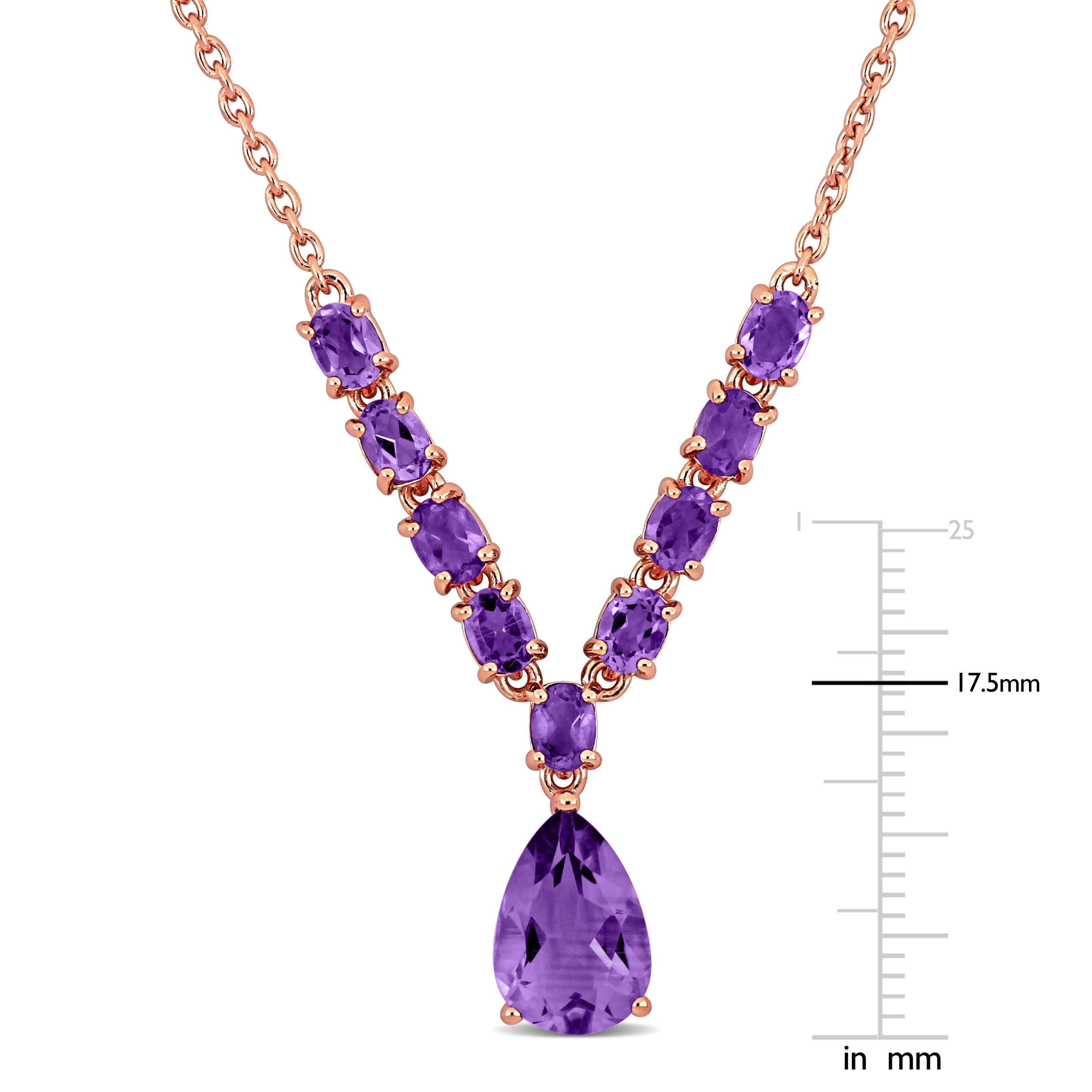 Miadora 3ct TGW Pear and Oval-Cut Amethyst Lariat Necklace in Rose Silver-18 in+2 ext