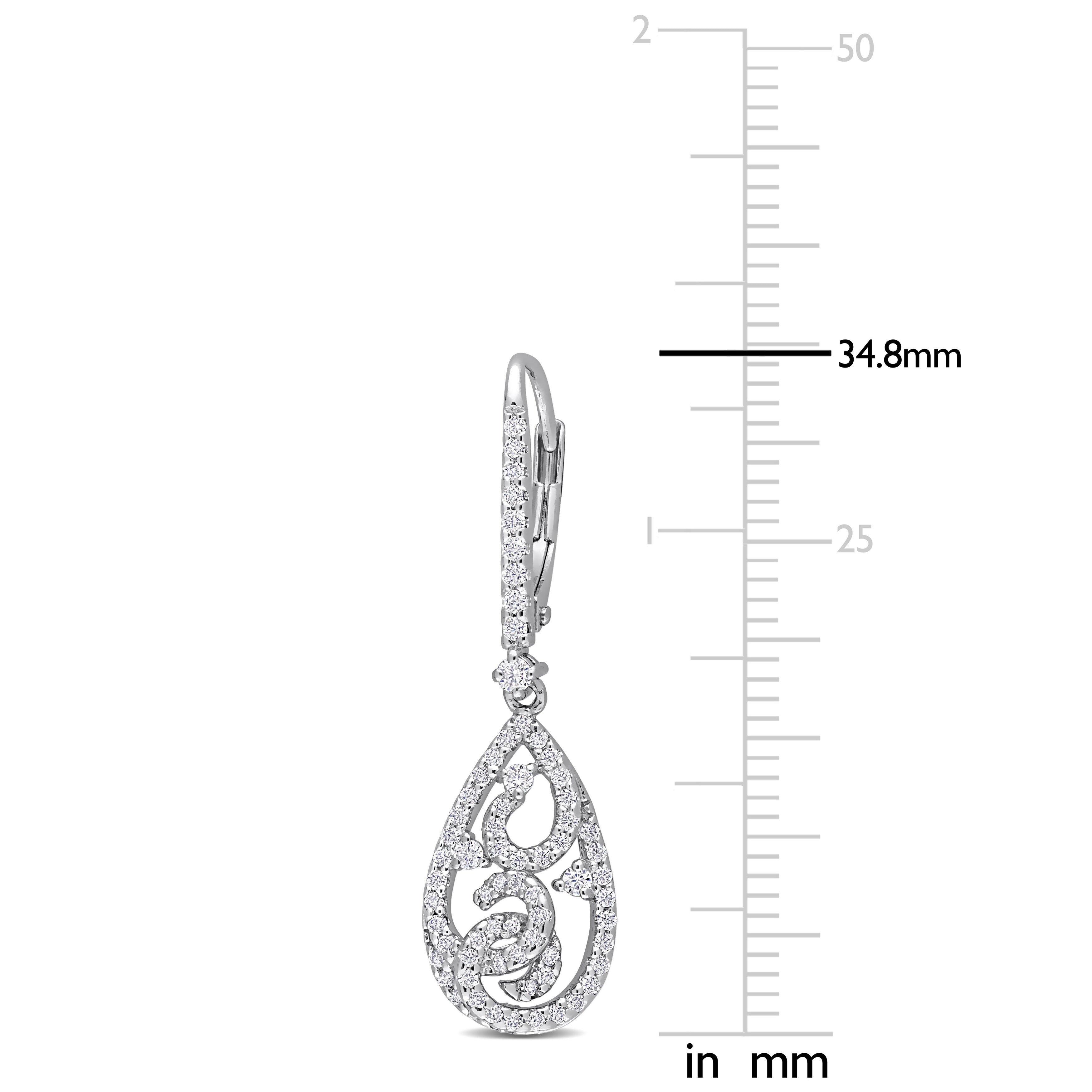 Miadora 4/5ct DEW Moissanite Filigree Teardrop Dangle Leverback Earrings in Sterling Silver