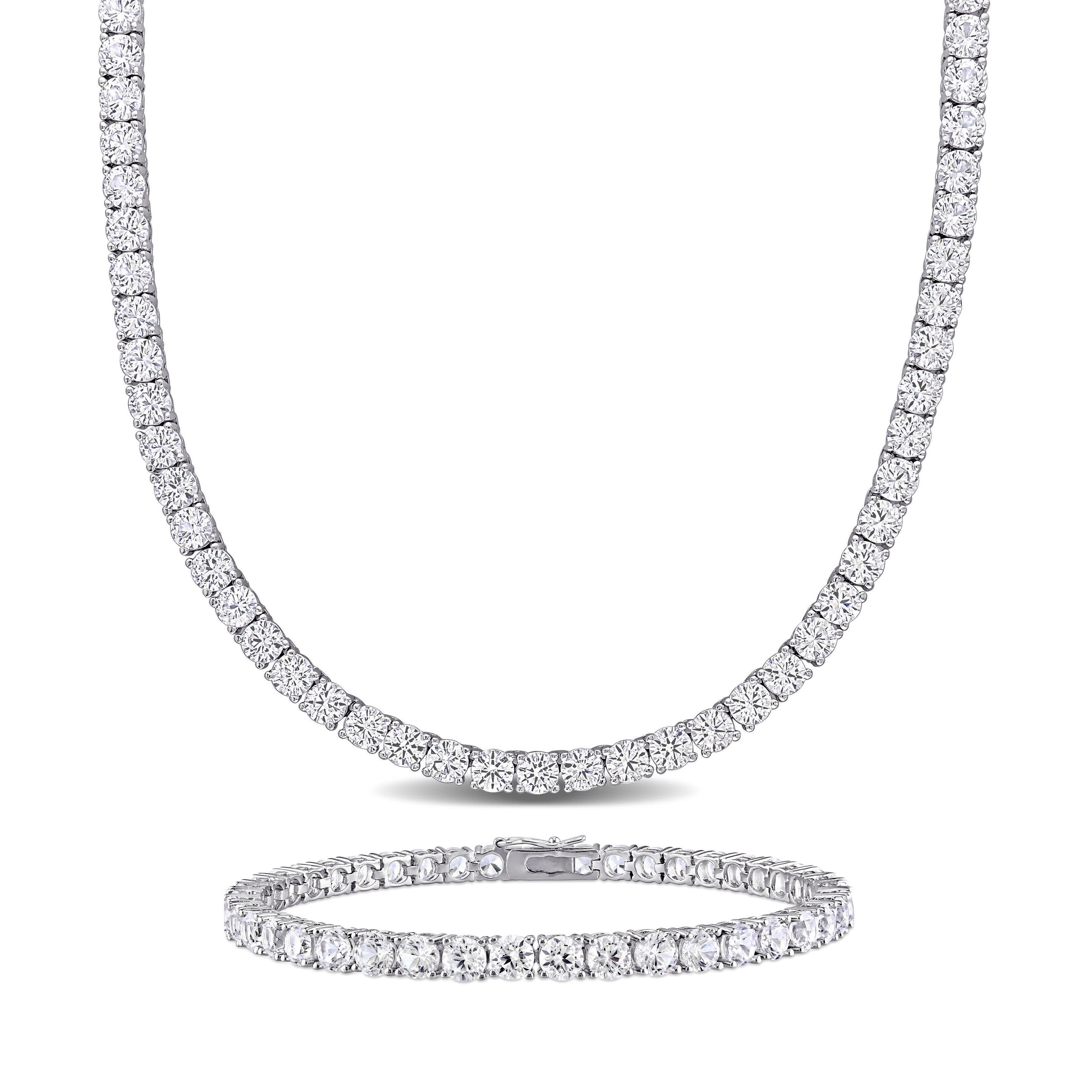 Miadora 47 1/4ct TGW Created White Sapphire Tennis Bracelet and Necklace Set Sterling Silver
