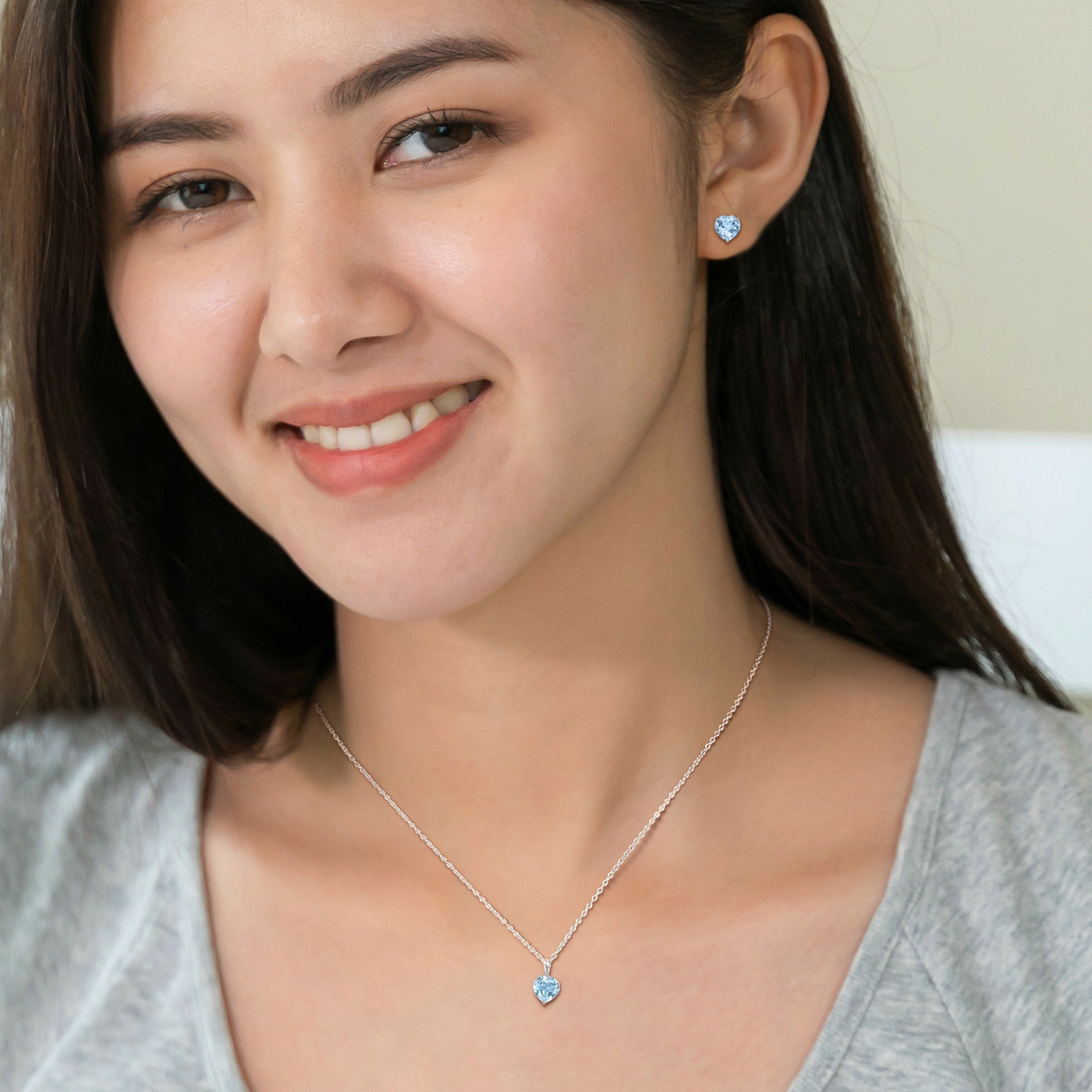 Miadora 6ct TGW Heart-Shape Sky Blue Topaz Solitaire Necklace and Stud Earrings Set Sterling Silver