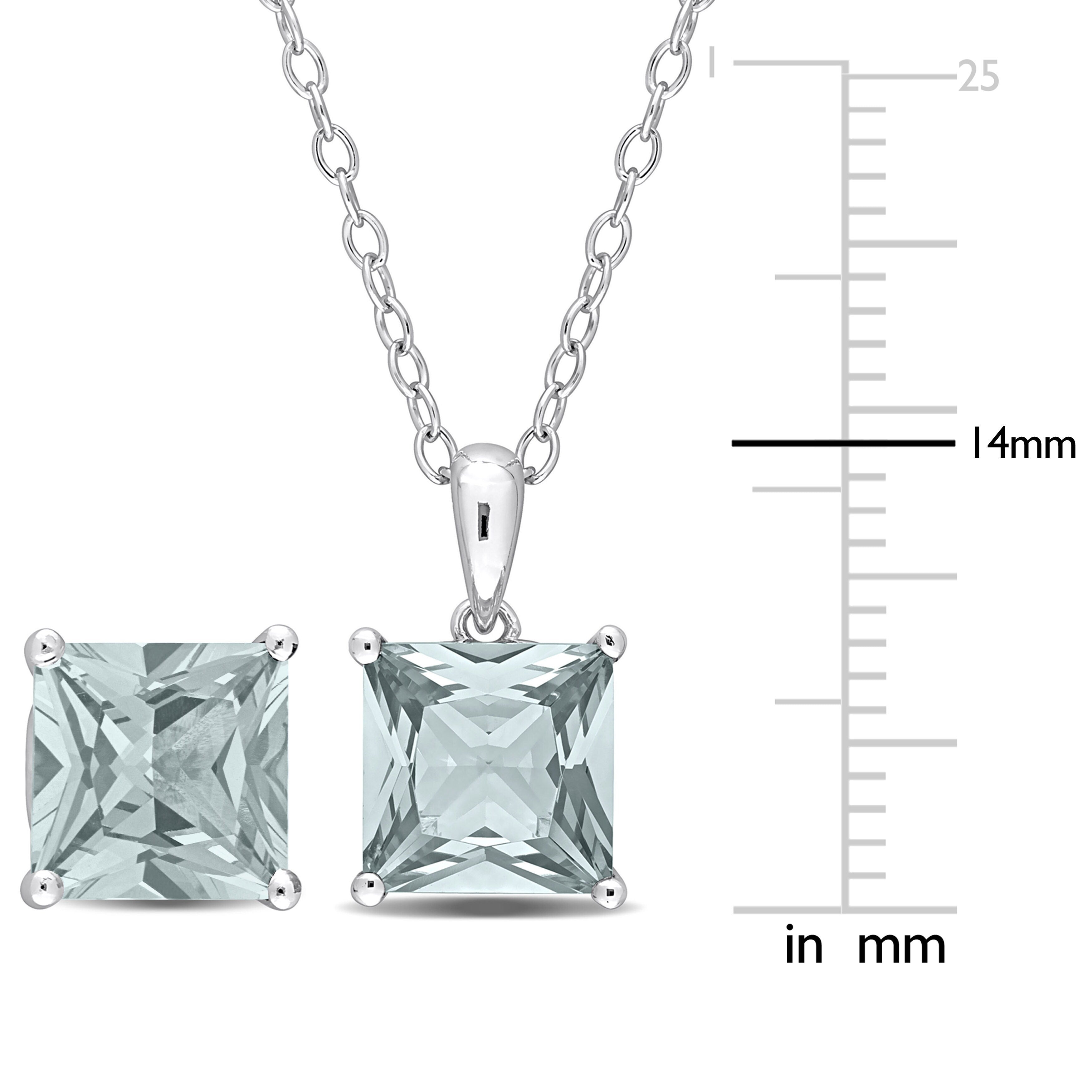 Miadora 6ct TGW Square Created Spinel (Aquamarine) Set of Necklace and Earrings in Sterling Silver