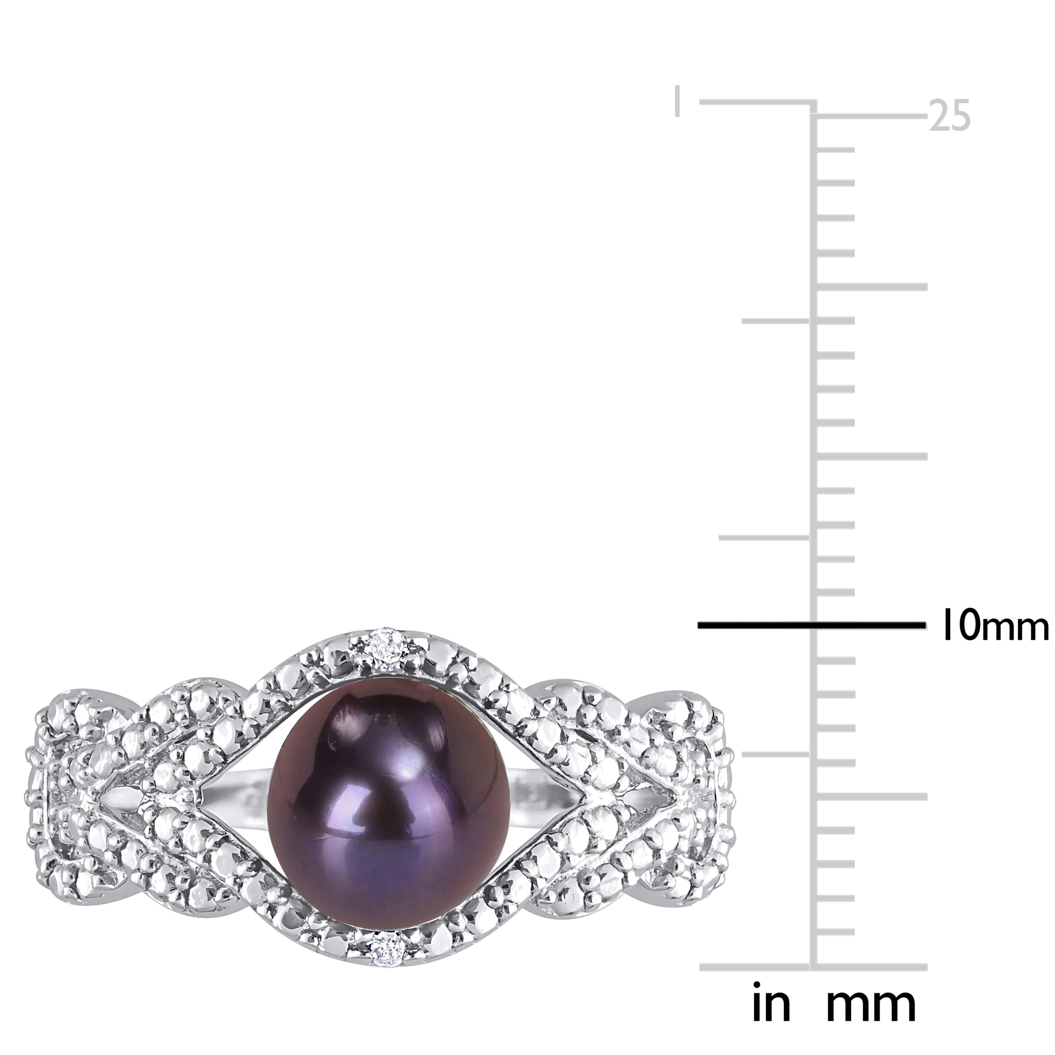 Miadora 7-7.5mm Black Cultured Freshwater Pearl and Diamond Accent Criss-Cross Ring in Sterling Silver