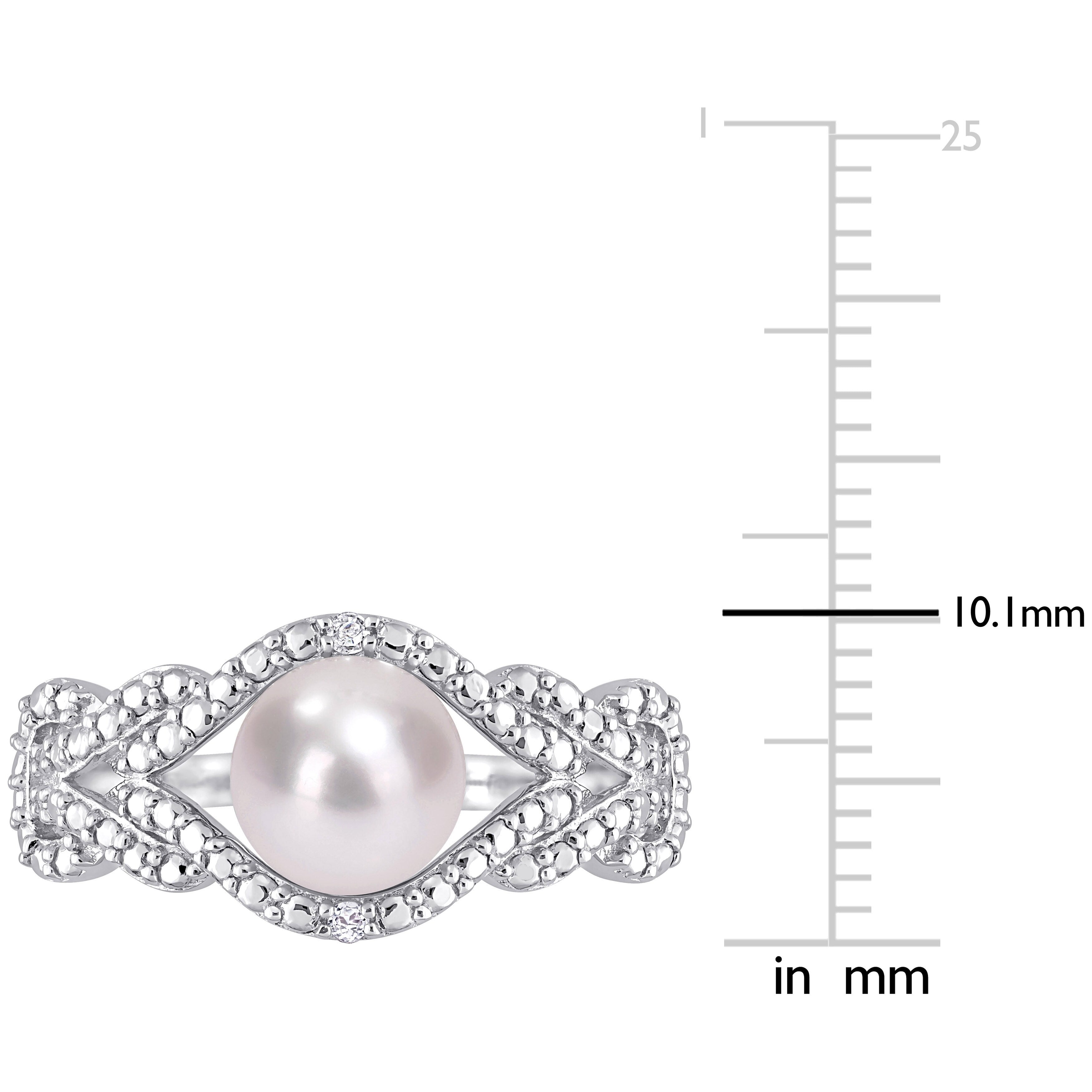 Miadora 7-7.5mm Cultured Freshwater Pearl and Diamond Accent Infinity Ring in Sterling Silver