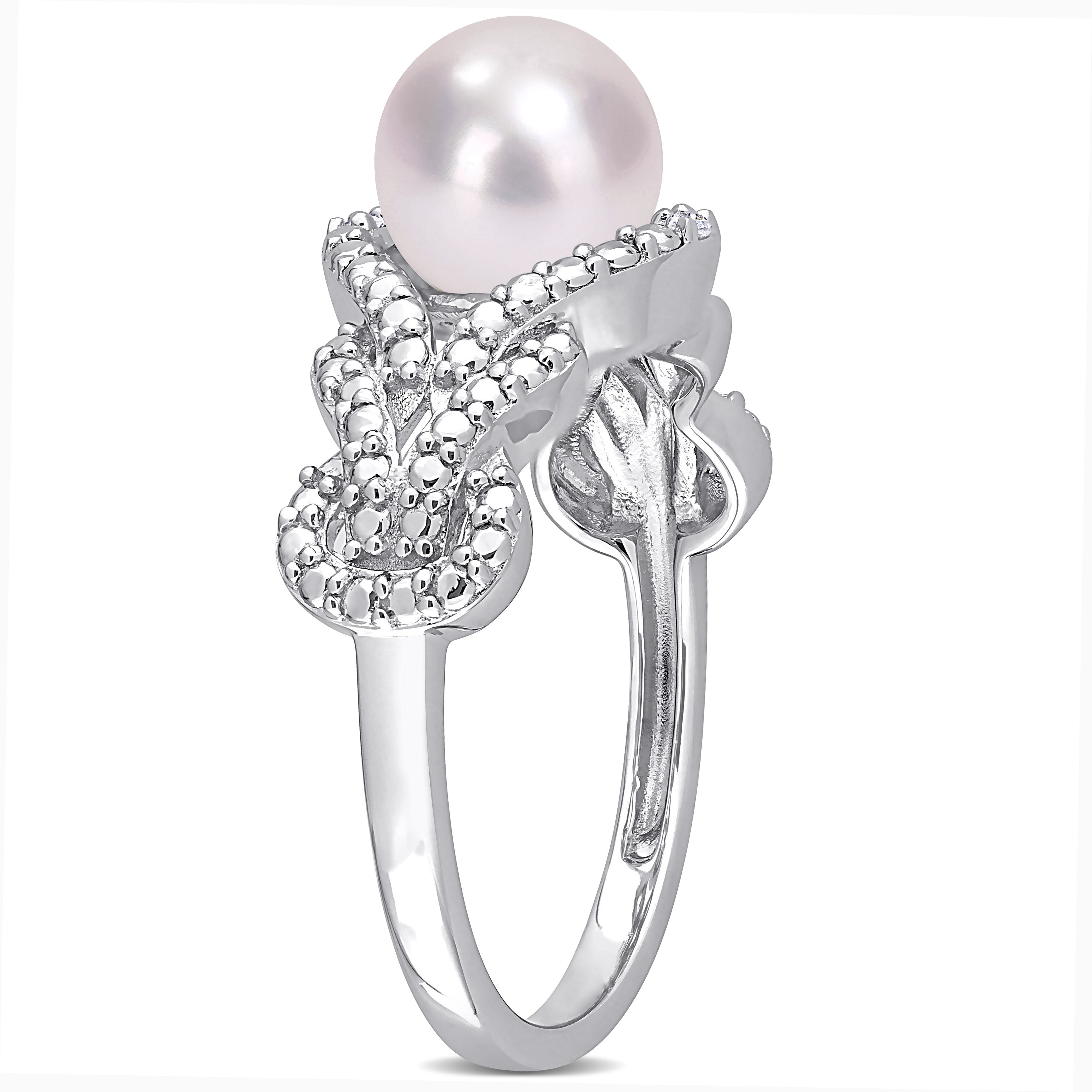 Miadora 7-7.5mm Cultured Freshwater Pearl and Diamond Accent Infinity Ring in Sterling Silver