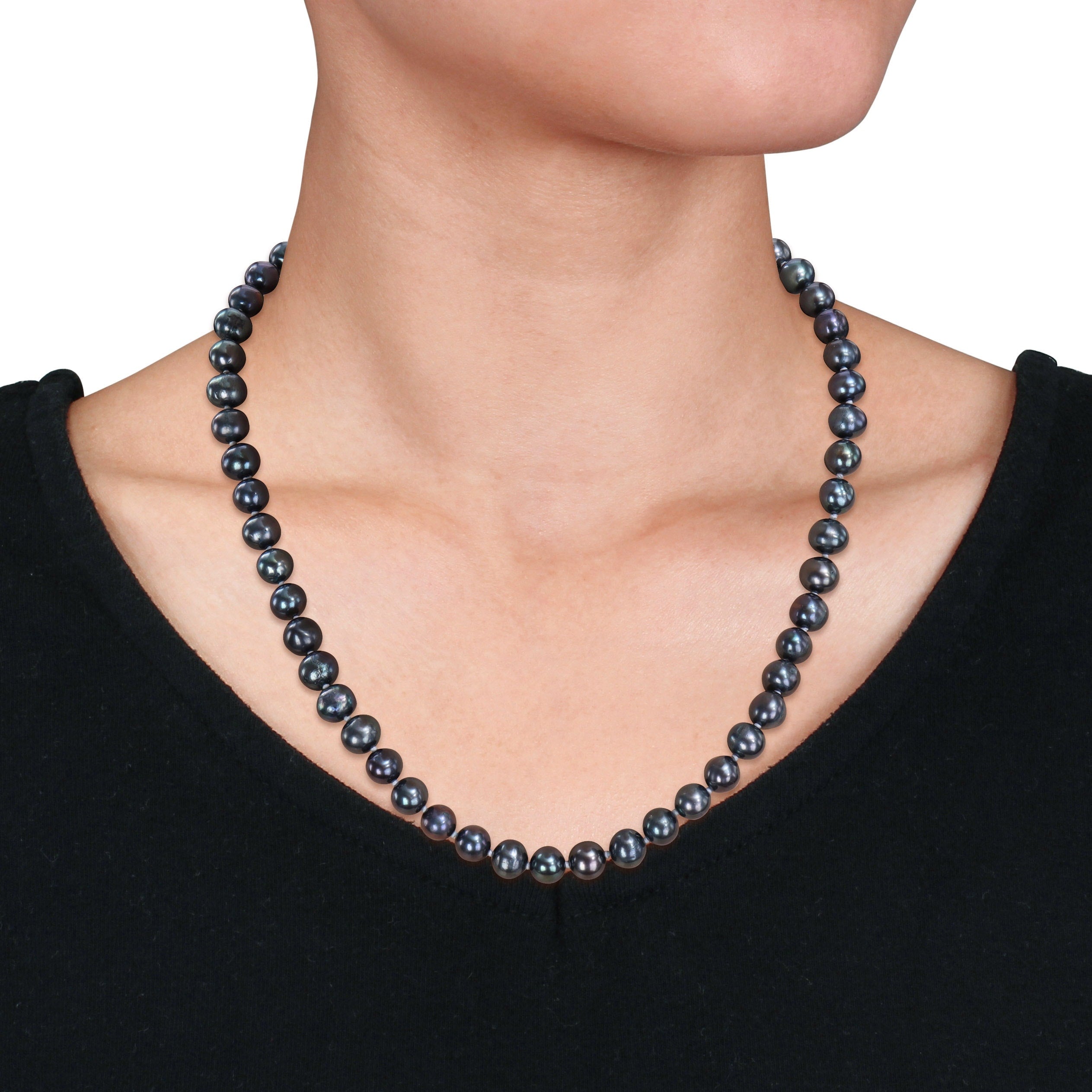 Miadora 7.5-8mm Black Cultured Freshwater Pearl Strand Necklace