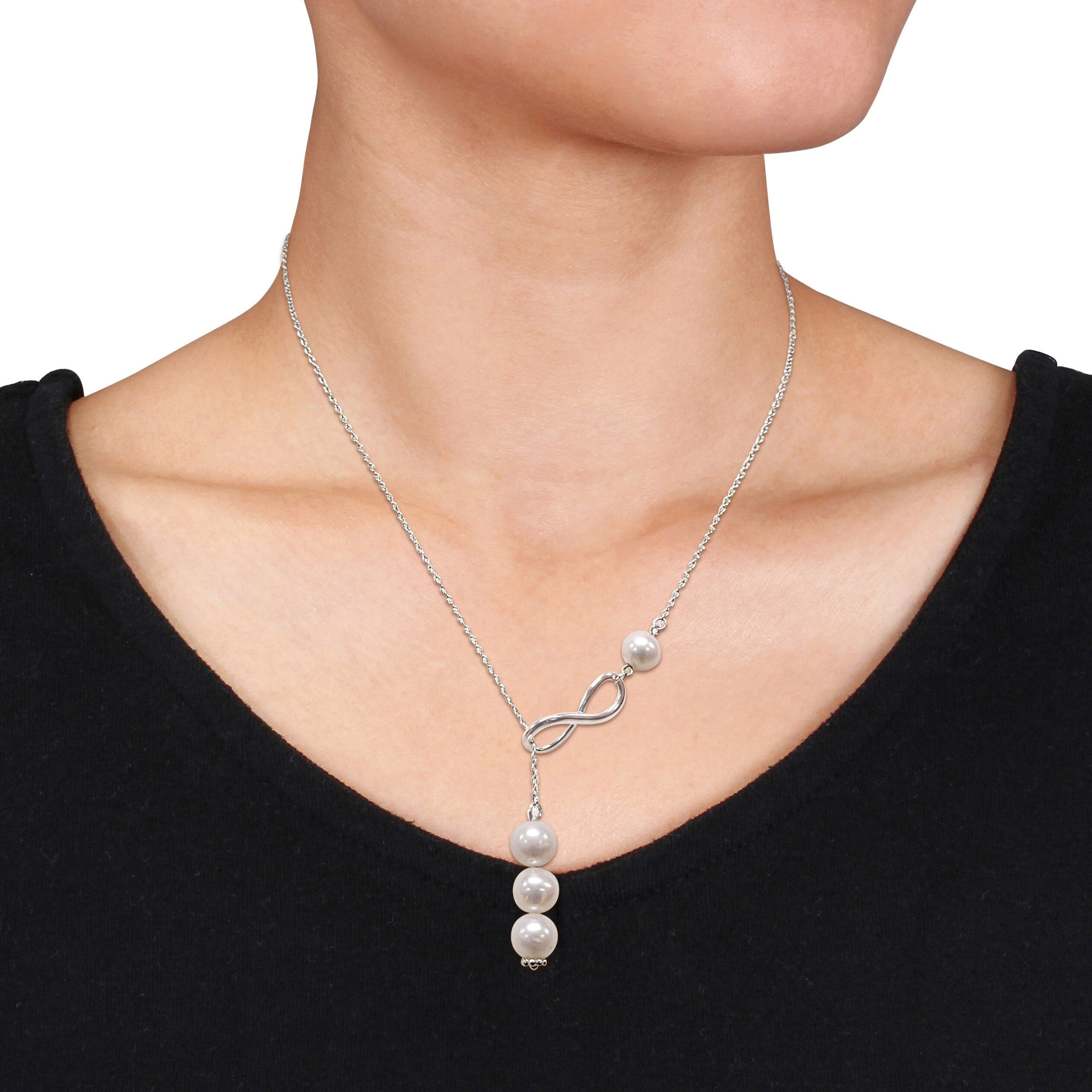 Miadora 8-9mm Cultured Freshwater Pearl Infinity Lariat Sterling Silver