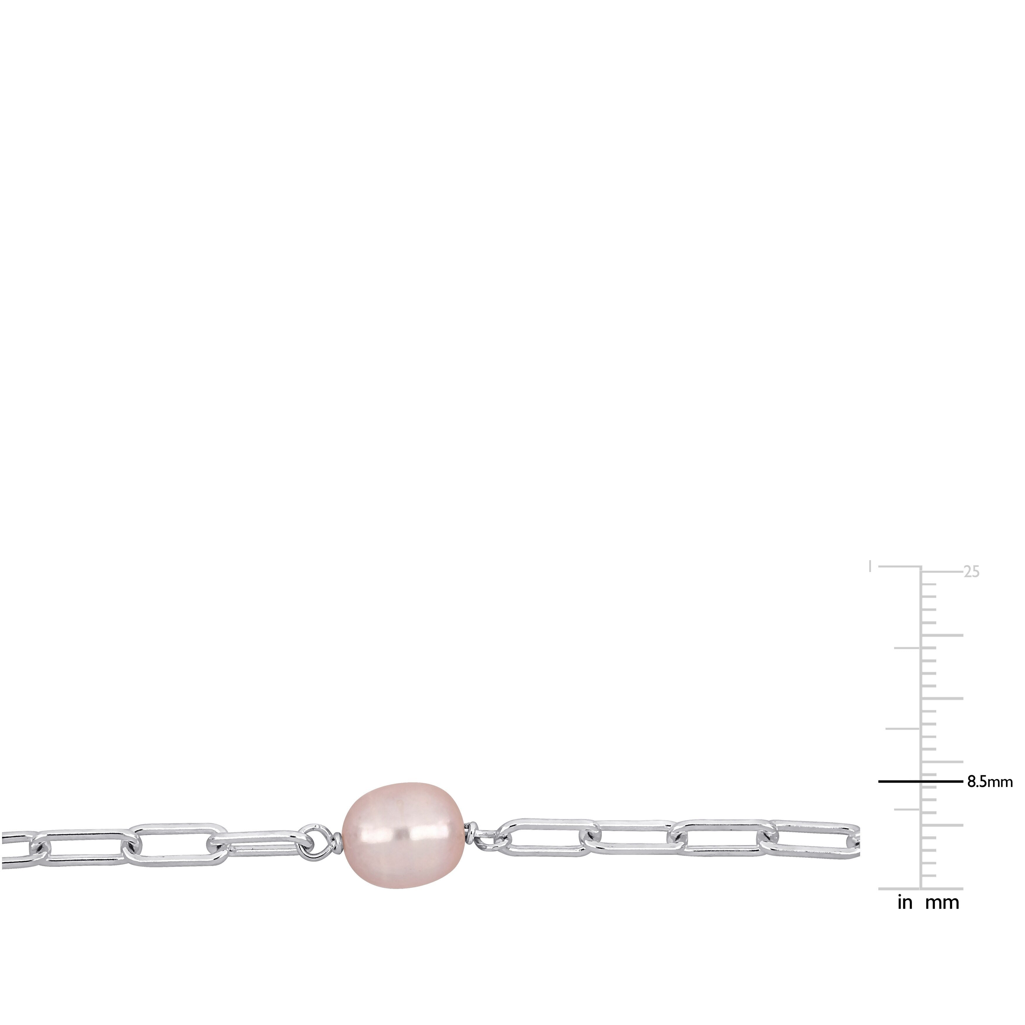Miadora 8-9mm Pink Cultured Freshwater Pearl Station Necklace in Sterling Silver - 18 in x 8.4 mm