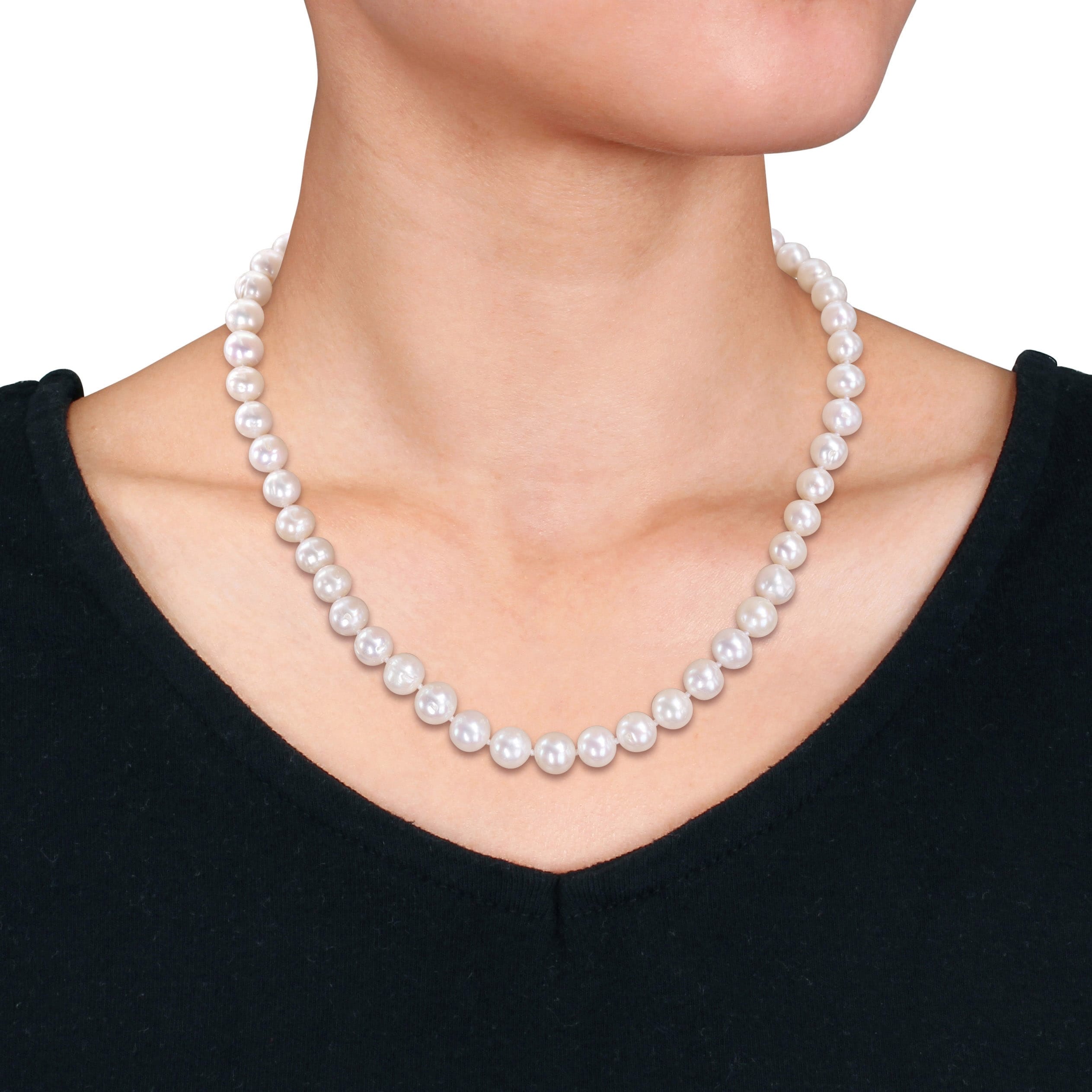 Miadora 9-10mm Cultured Freshwater Pearl Strand with Silvertone Clasp