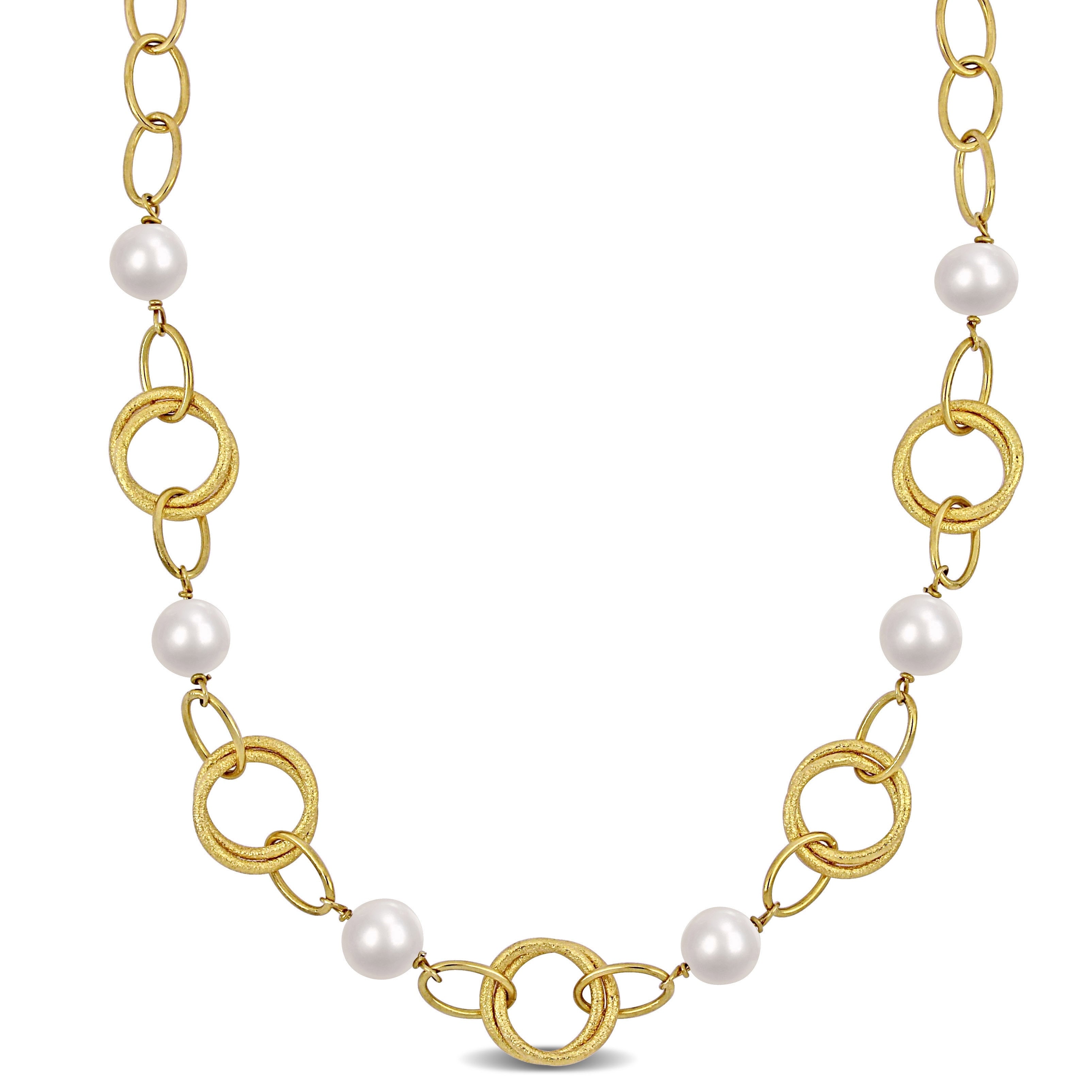 Miadora 9-10mm Cultured Freshwater Pearl and Circle Rings Necklace in Yellow Silver20 in - 20 in x 16.8 mm x 9.5 mm