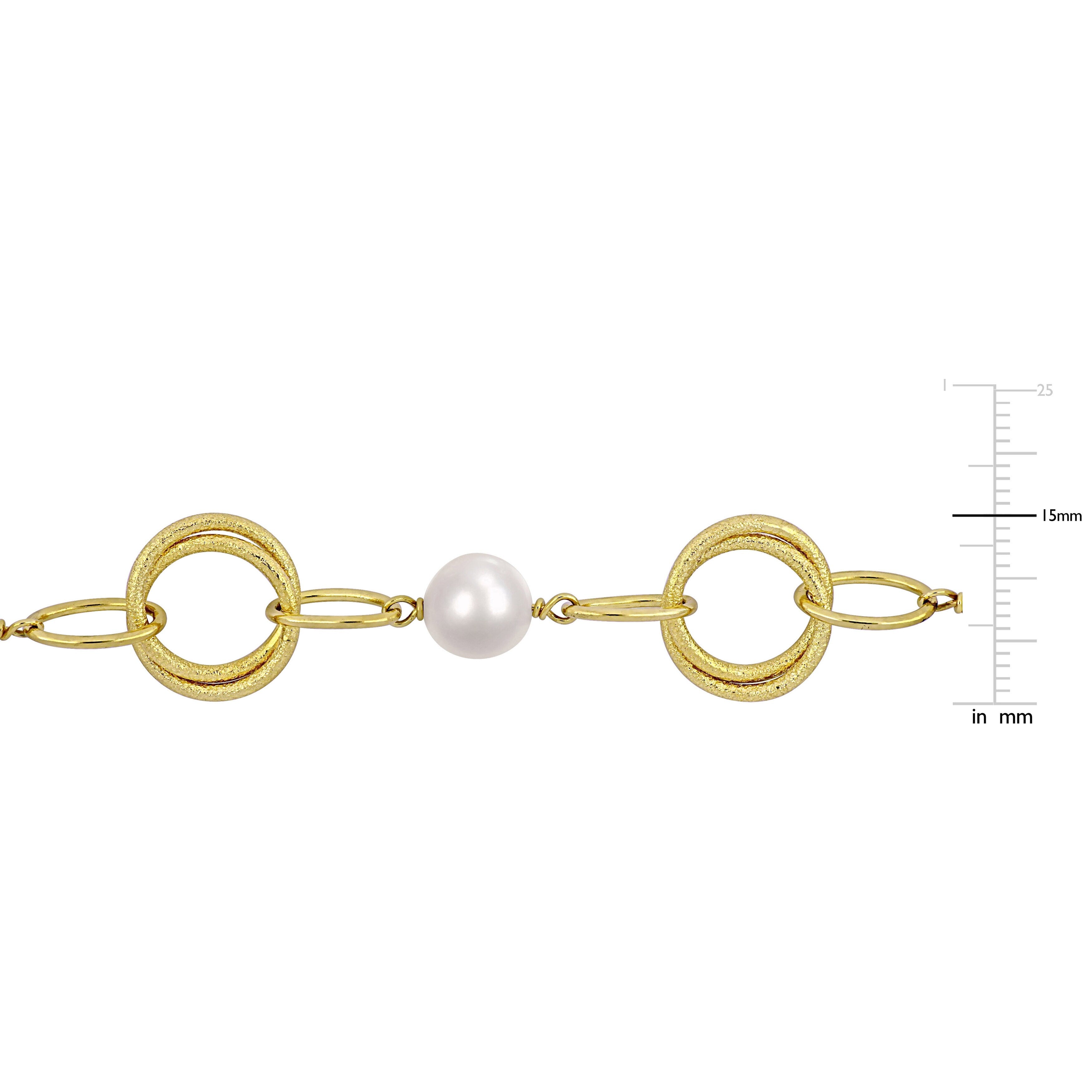 Miadora 9-10mm Cultured Freshwater Pearl and Circle Rings Necklace in Yellow Silver20 in - 20 in x 16.8 mm x 9.5 mm