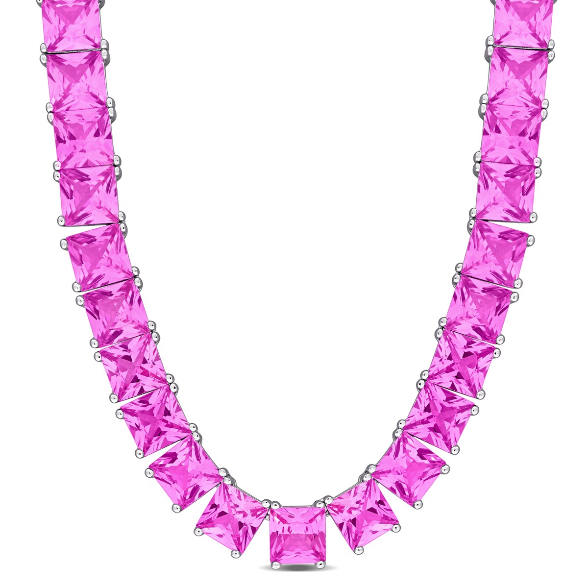 Miadora 90ct TGW Created Pink Sapphire Tennis Necklace in Sterling Silver