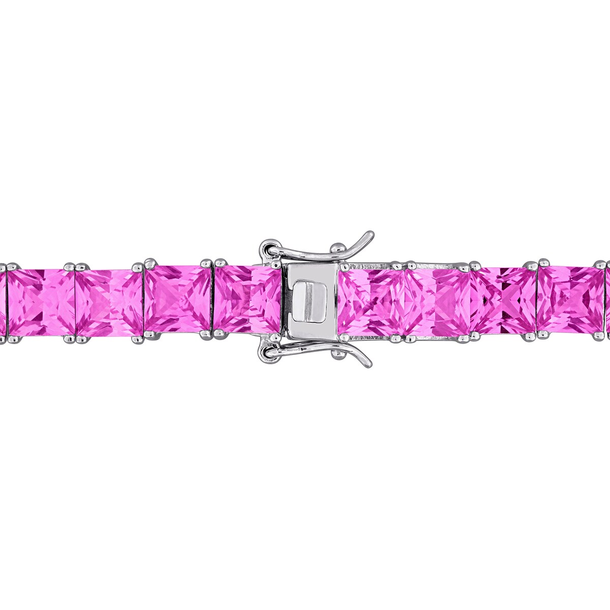 Miadora 90ct TGW Created Pink Sapphire Tennis Necklace in Sterling Silver