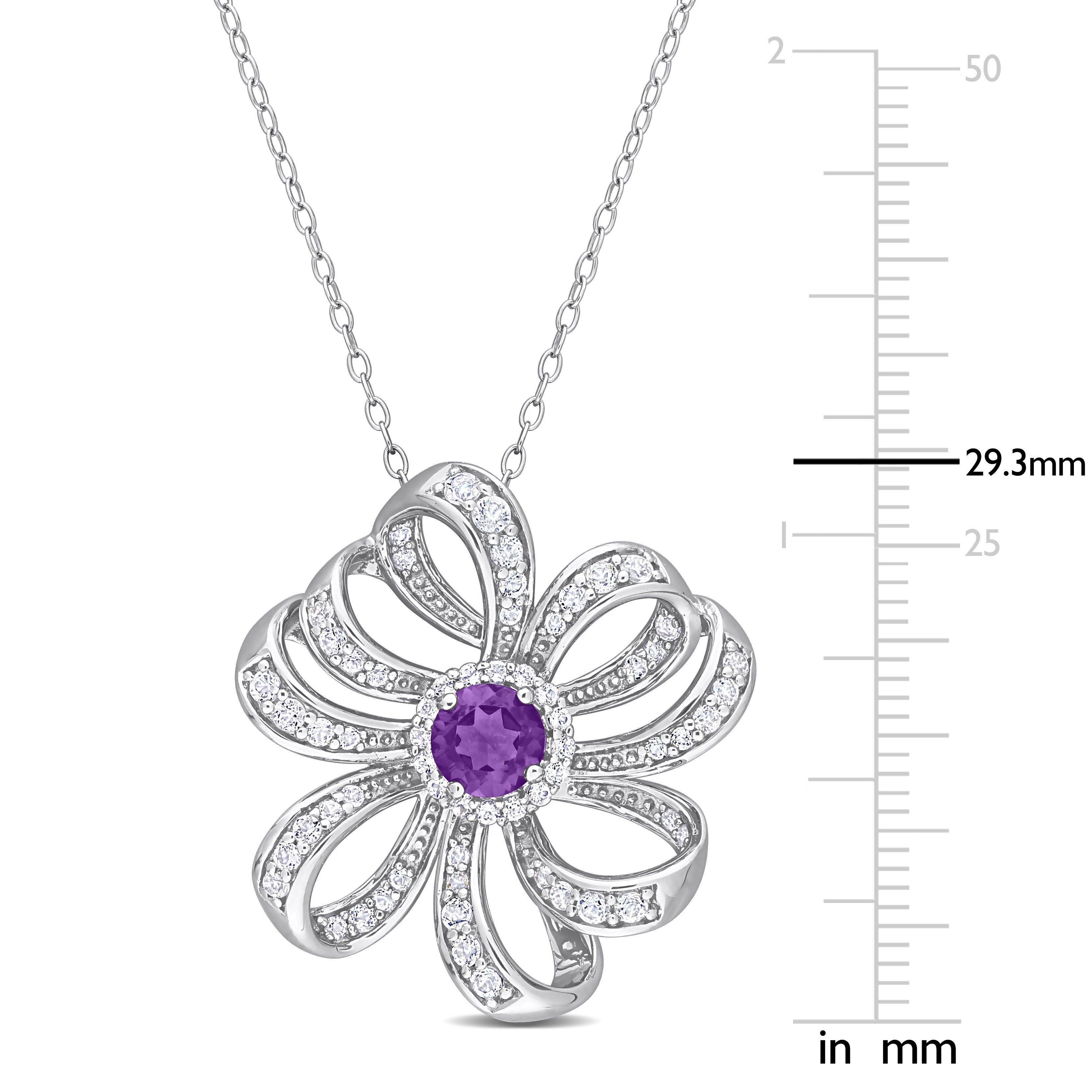 Miadora African Amethyst and White Topaz Floral Necklace in Sterling Silver