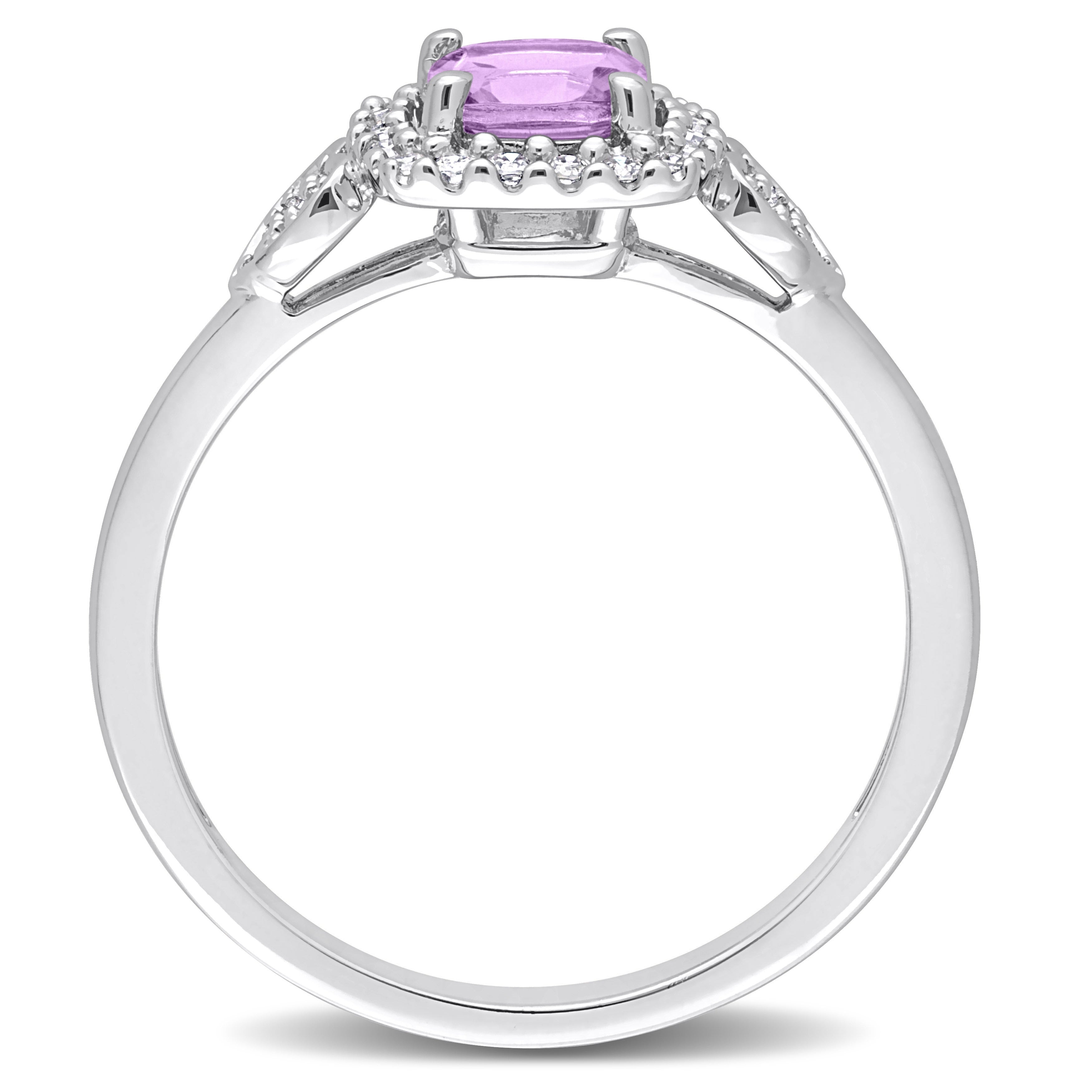 Miadora Amethyst and 1/10ct TDW Diamond Square Halo Ring in Sterling Silver