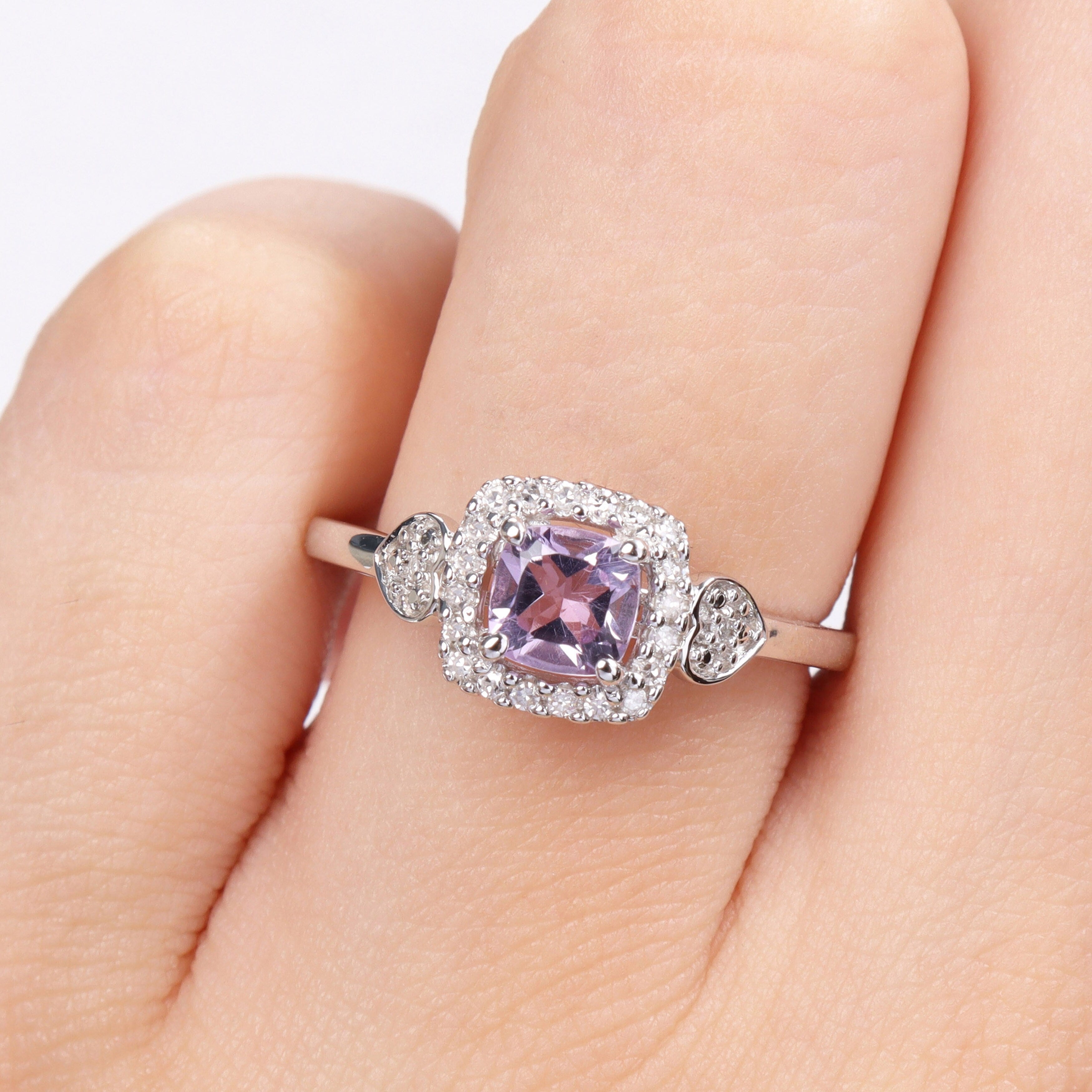 Miadora Amethyst and 1/10ct TDW Diamond Square Halo Ring in Sterling Silver