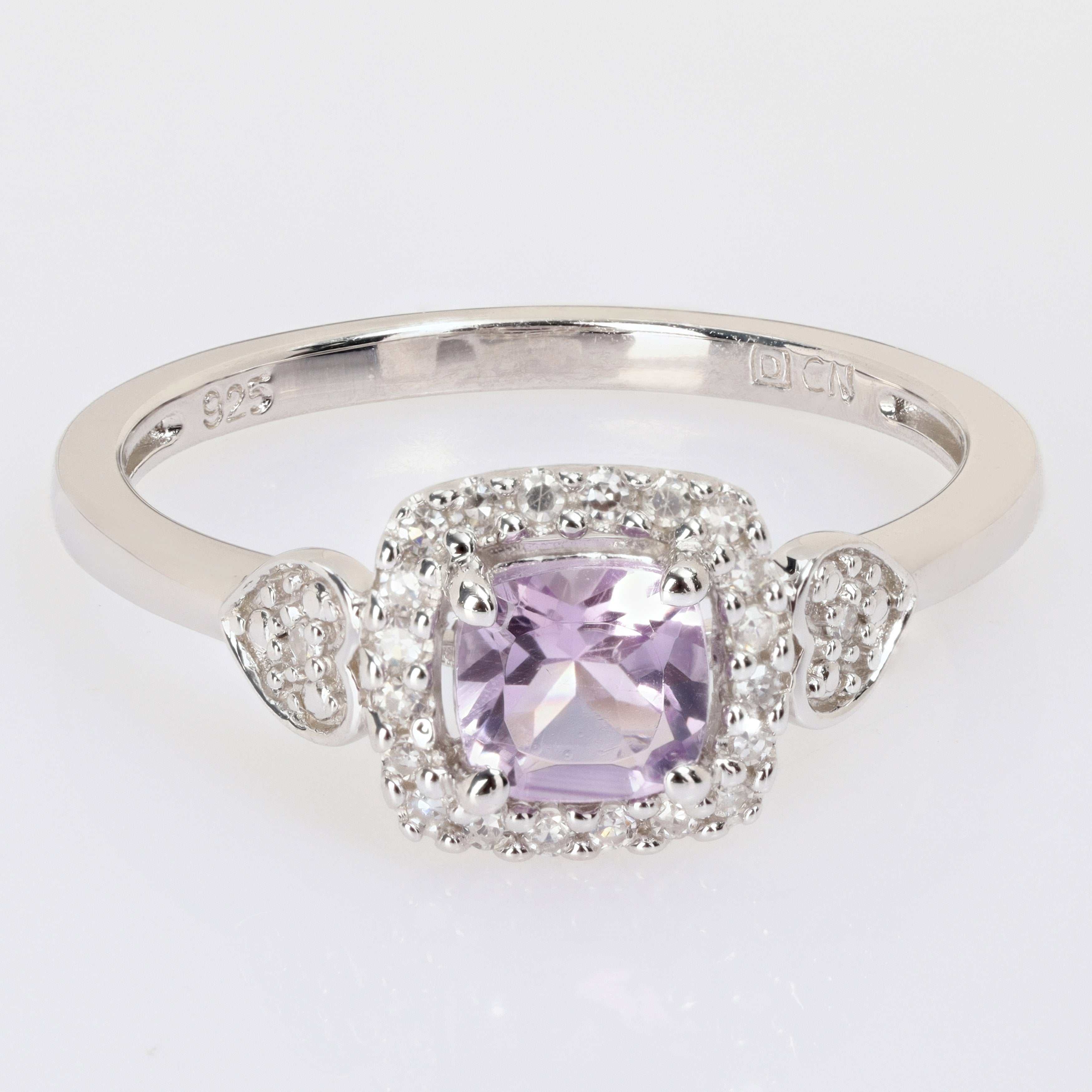 Miadora Amethyst and 1/10ct TDW Diamond Square Halo Ring in Sterling Silver