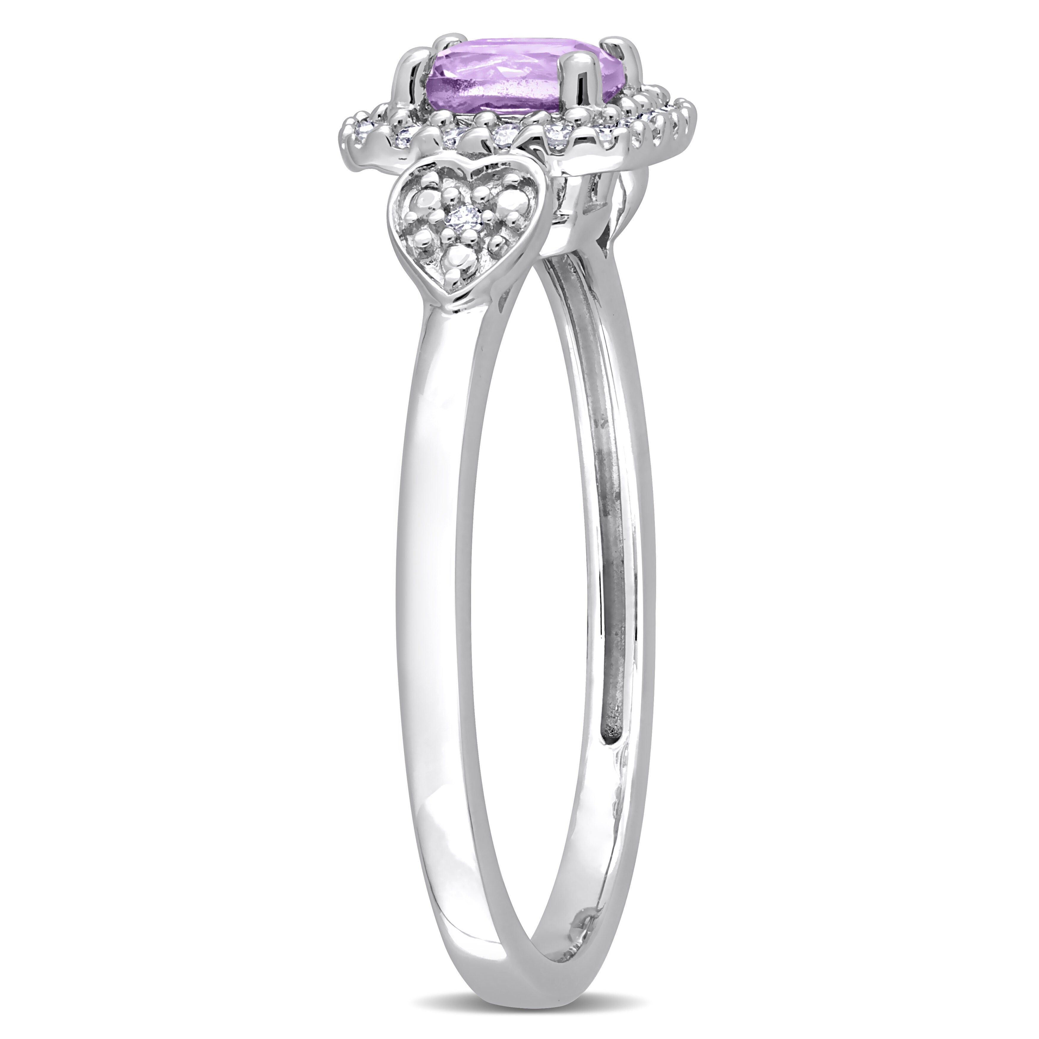 Miadora Amethyst and 1/10ct TDW Diamond Square Halo Ring in Sterling Silver