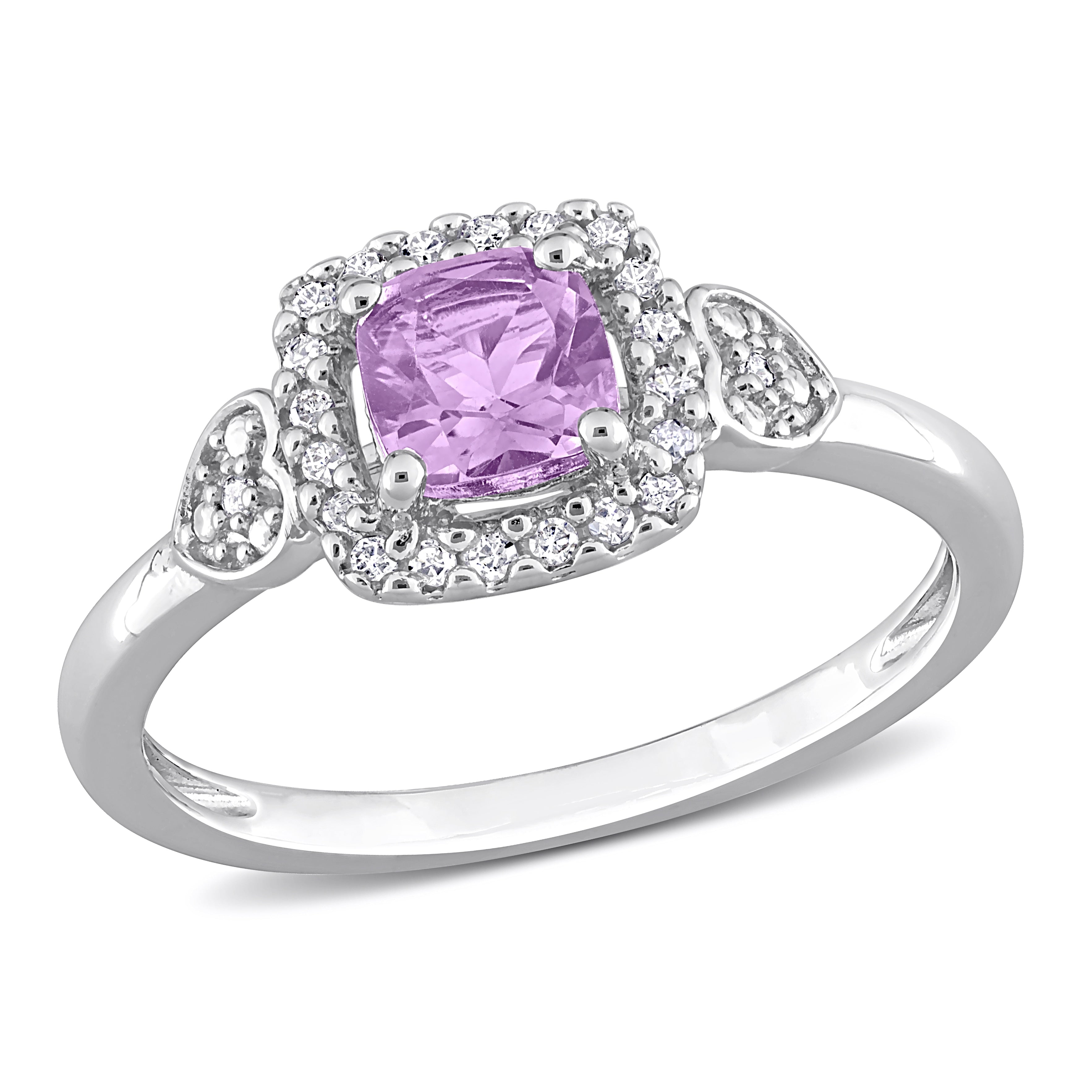 Miadora Amethyst and 1/10ct TDW Diamond Square Halo Ring in Sterling Silver