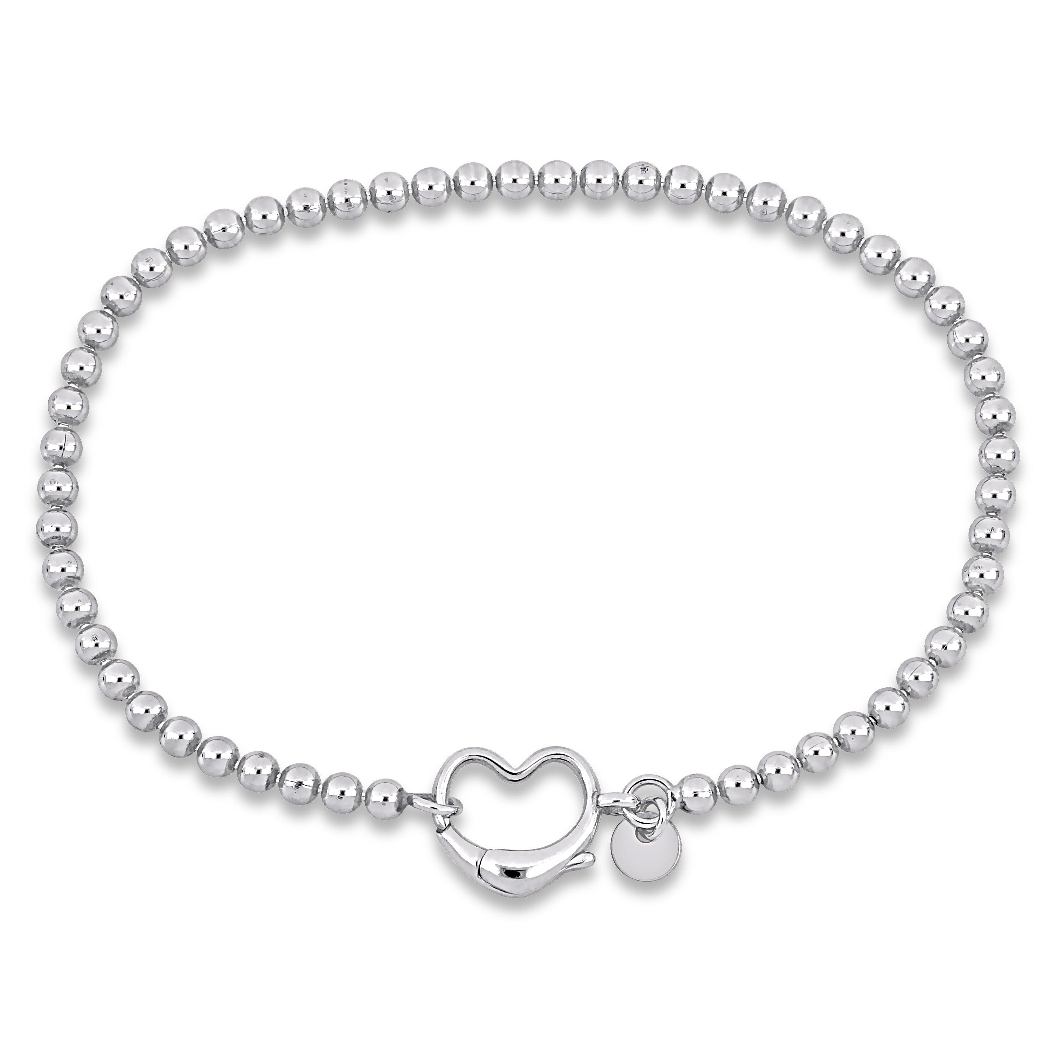 Miadora Ball Link Bracelet with Heart Clasp in Sterling Silver