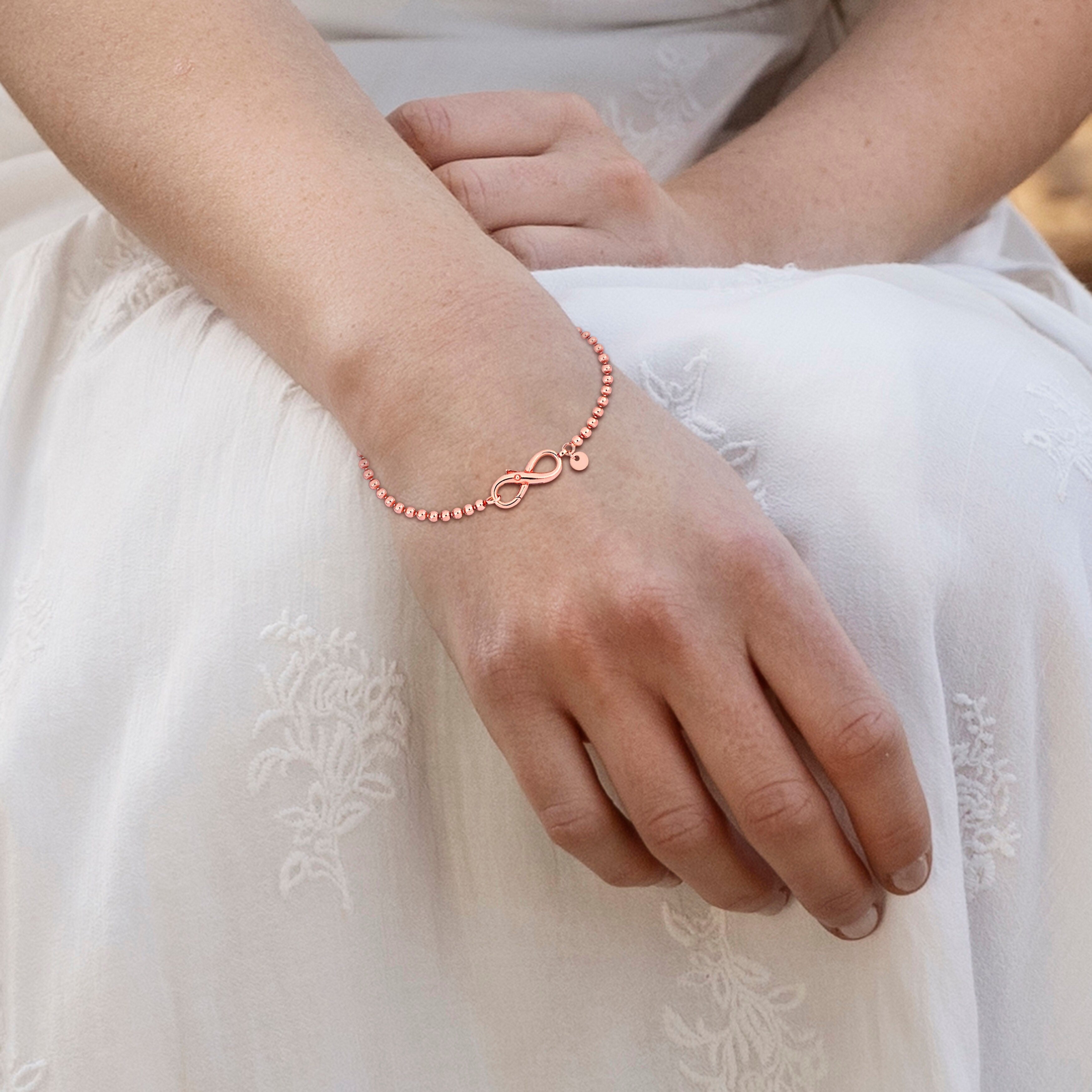 Miadora Ball Link Bracelet with Infinity Clasp in Rose Sterling Silver