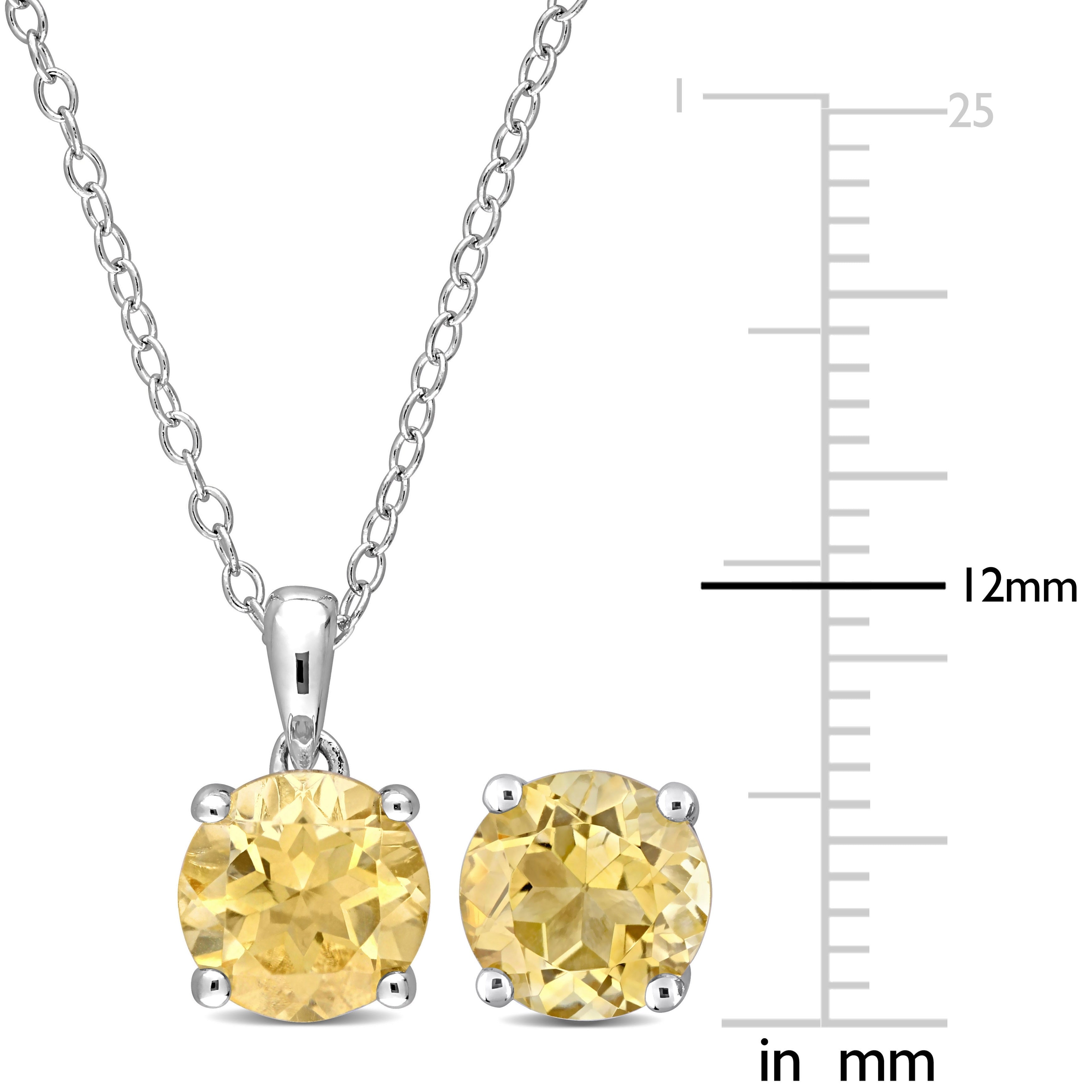 Miadora Citrine Two Piece Solitaire Necklace and Earrings Set in Sterling Silver