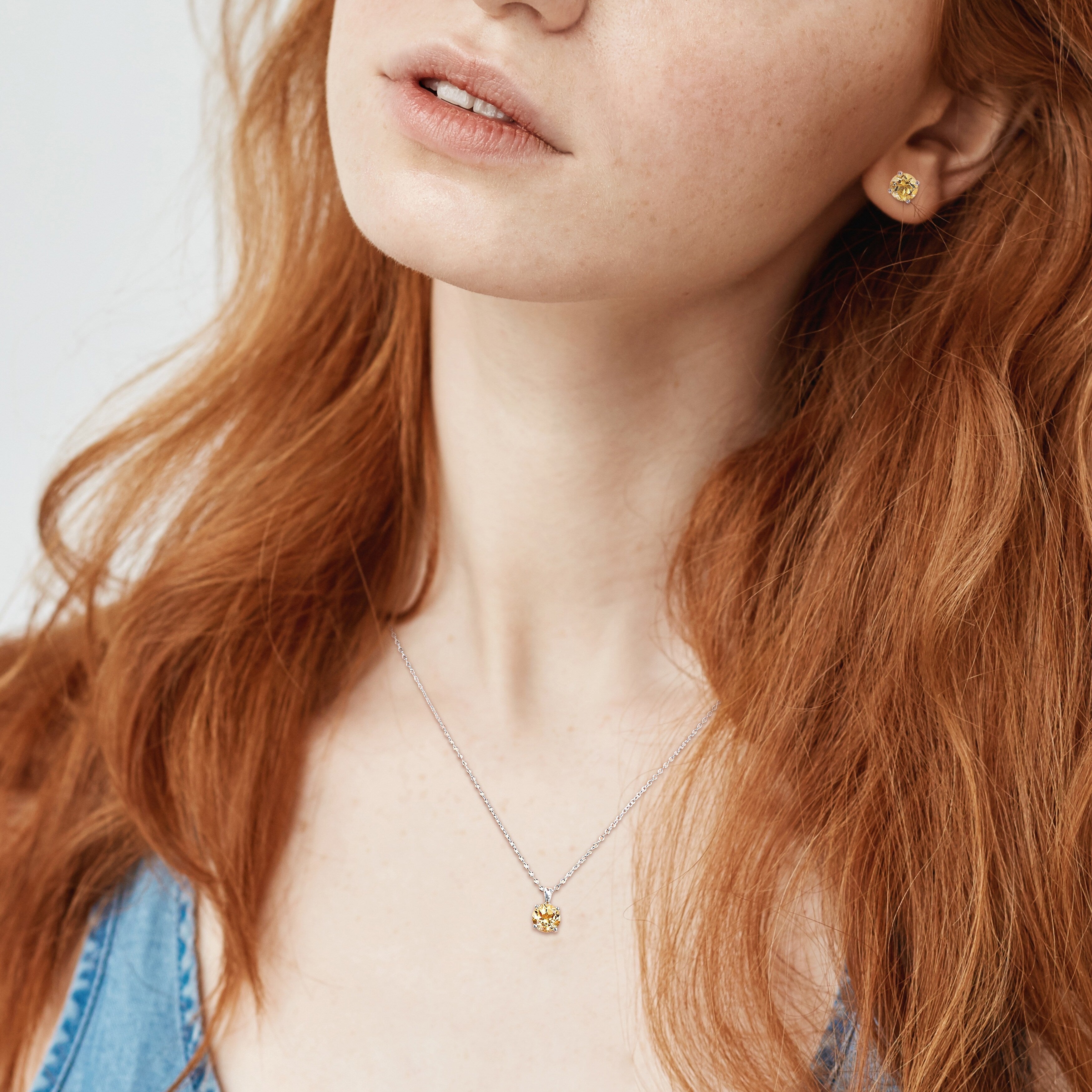 Miadora Citrine Two Piece Solitaire Necklace and Earrings Set in Sterling Silver