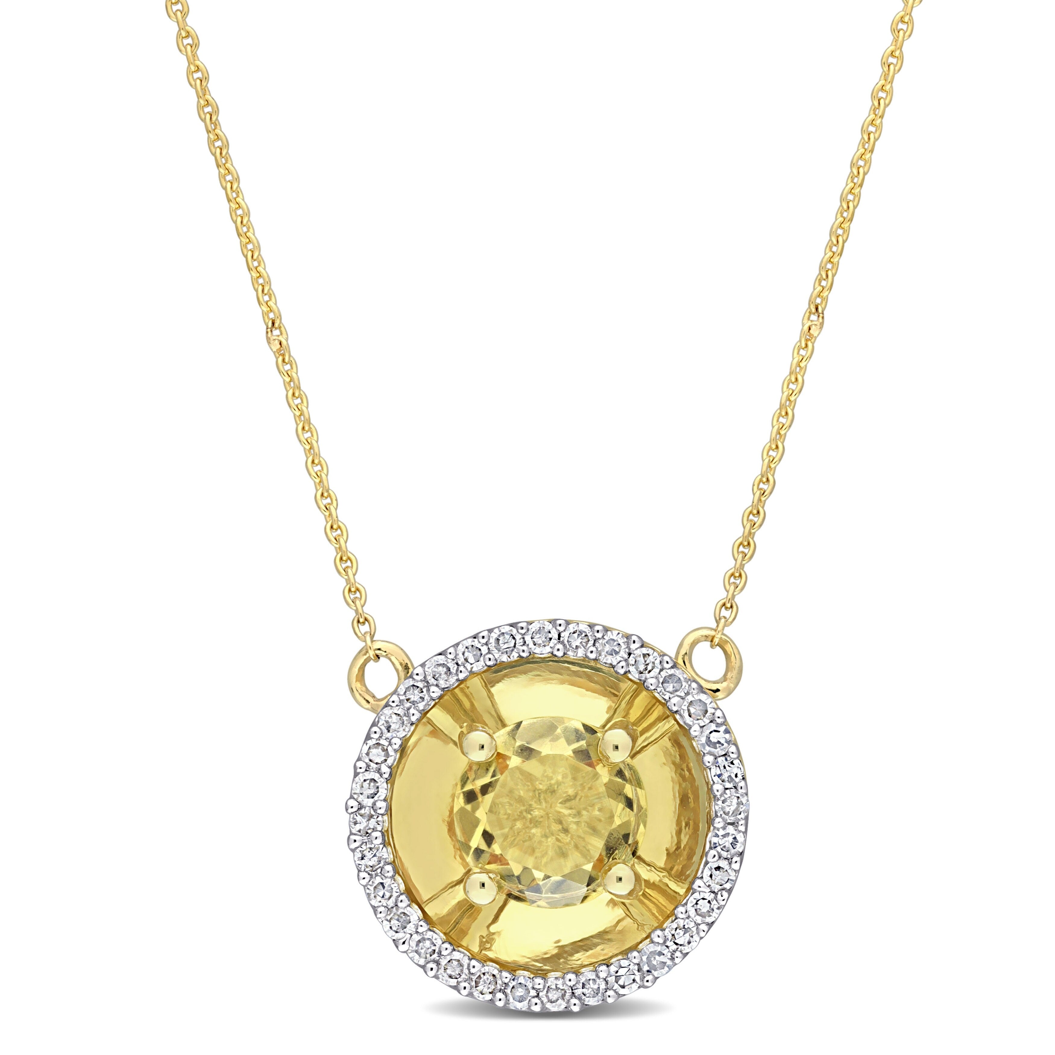 Miadora Citrine and 1/6ct TDW Diamond Halo Station Necklace in 10k Yellow Gold