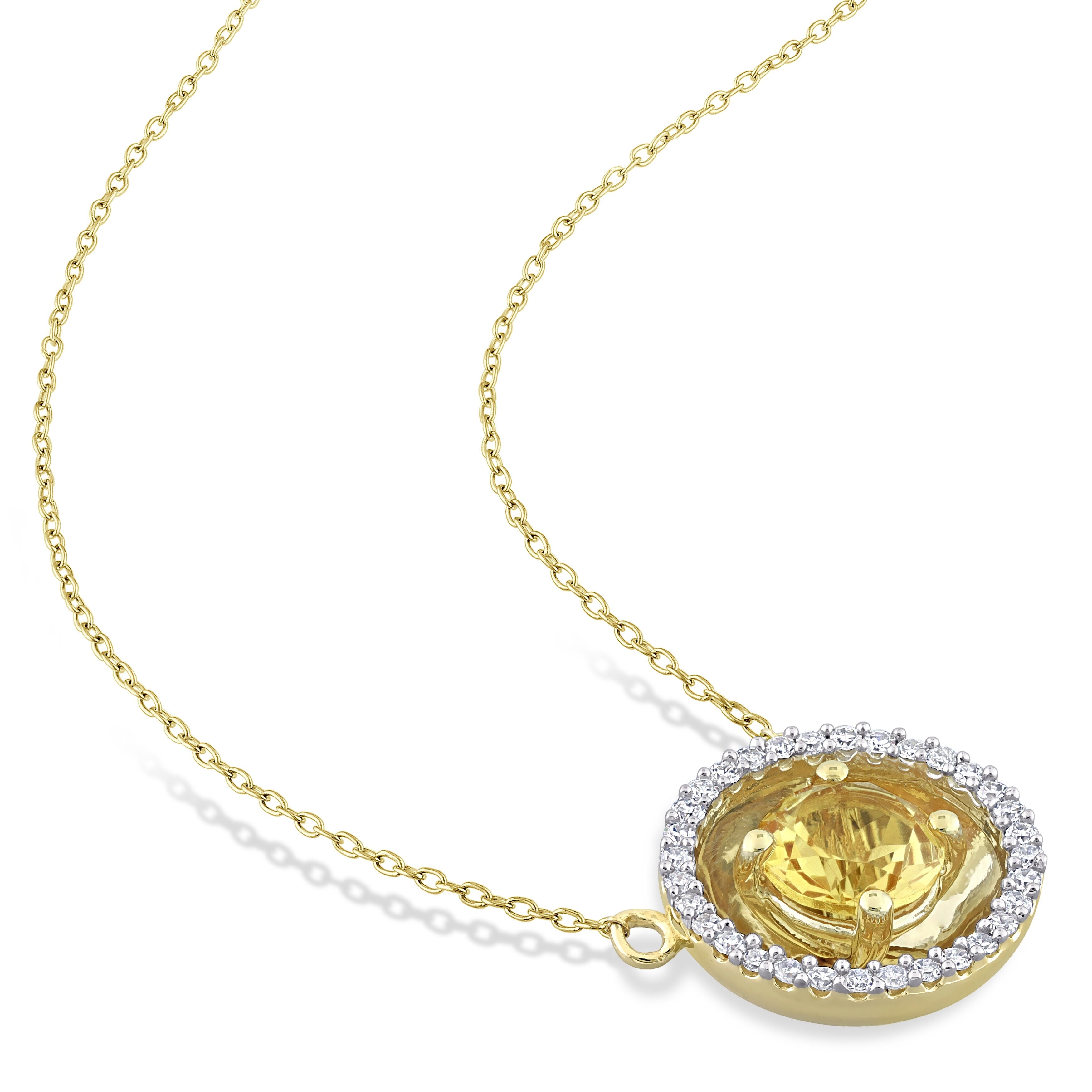 Miadora Citrine and 1/6ct TDW Diamond Halo Station Necklace in 10k Yellow Gold